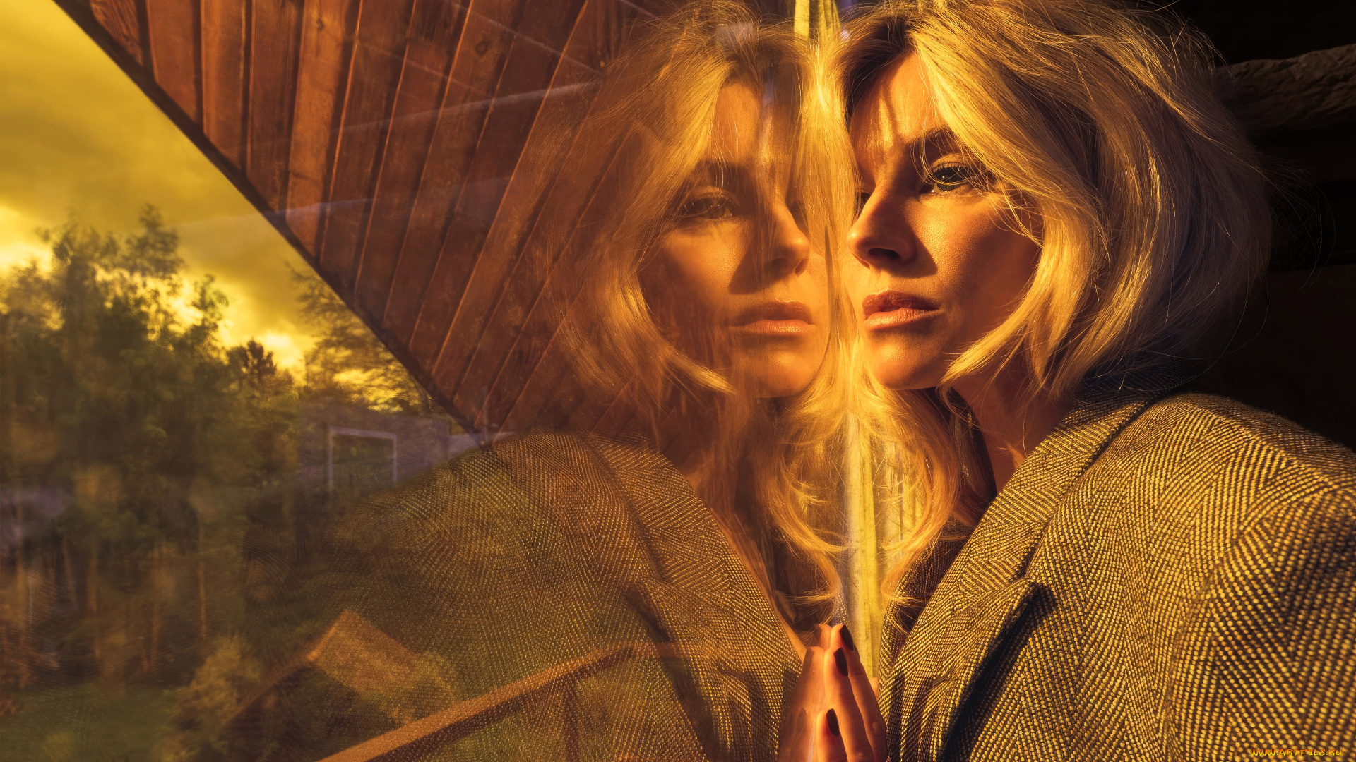 девушки, sienna, miller, блондинка, лицо, пиджак, окно