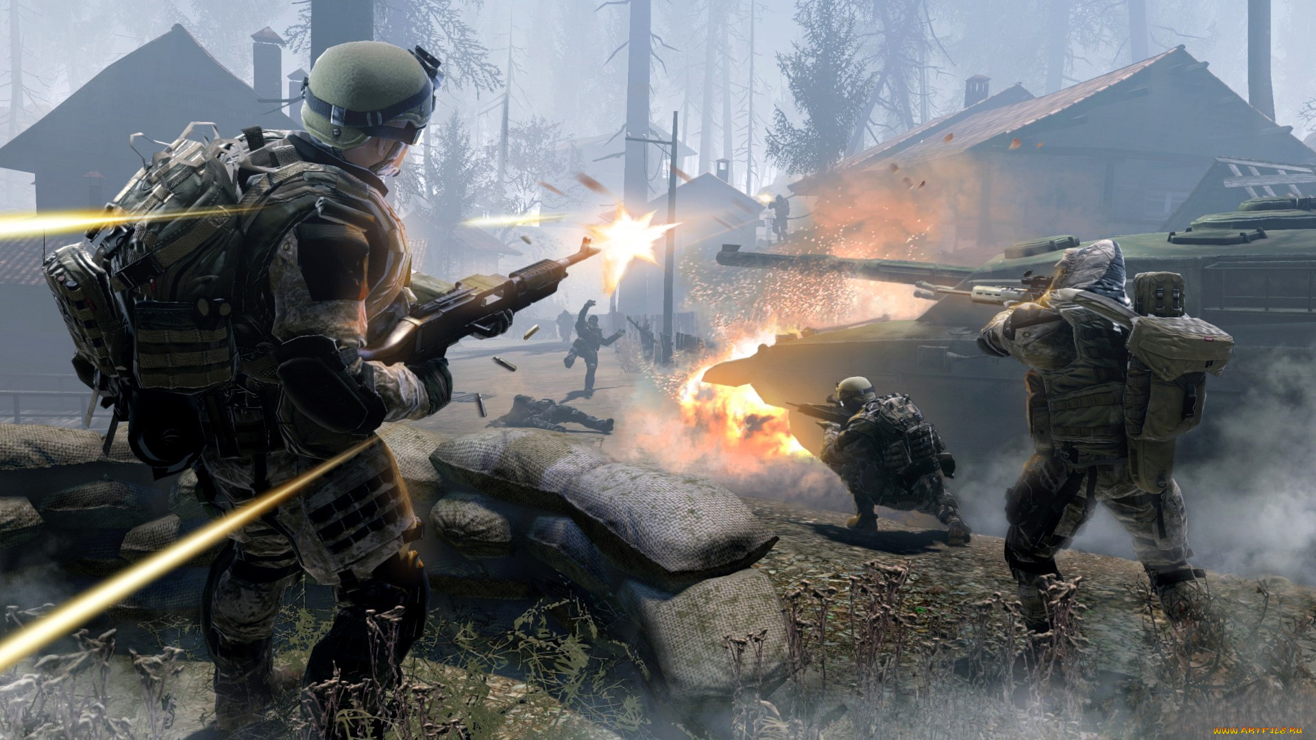 видео, игры, warface, солдаты, оружие, бой, танк, поселок