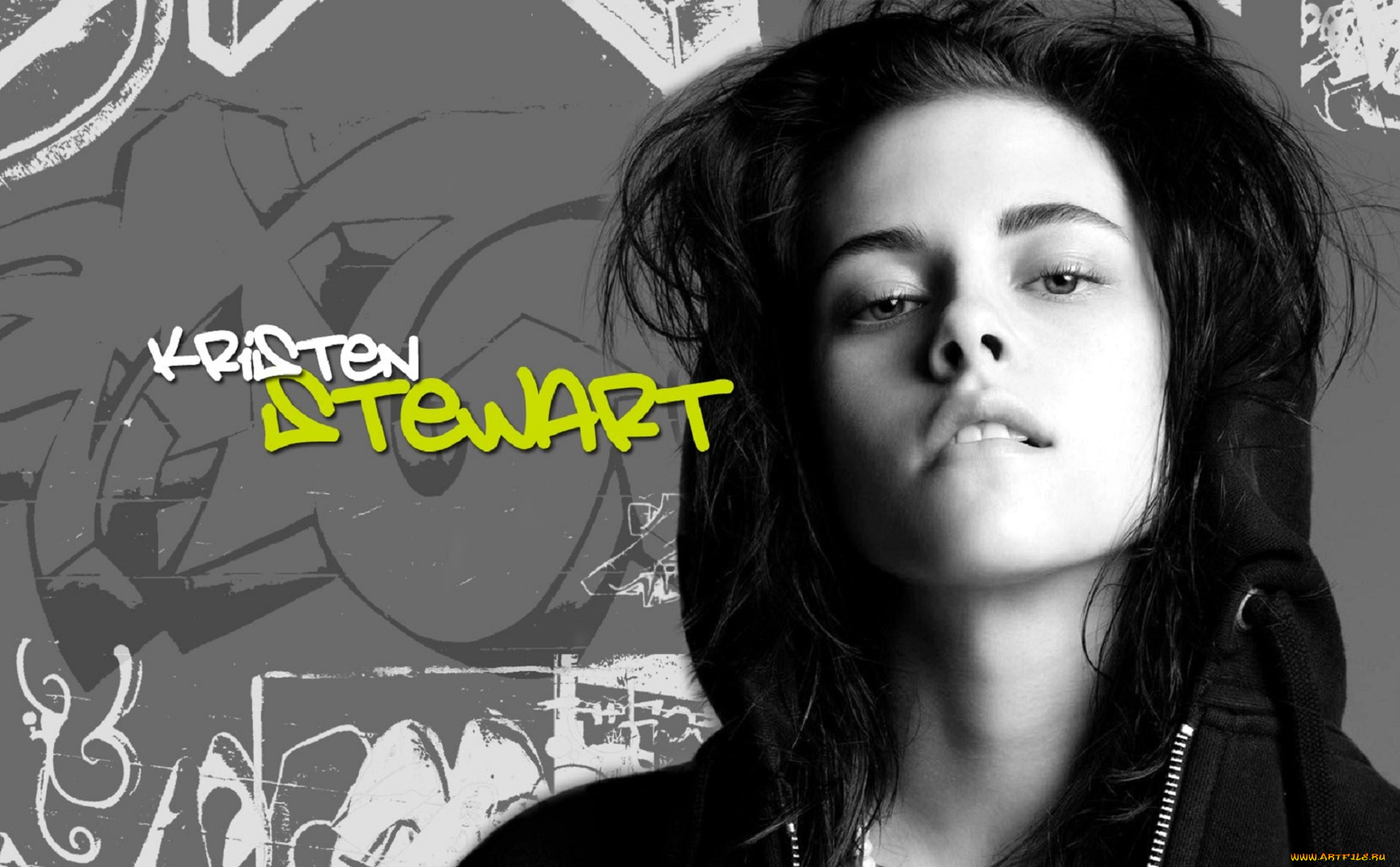 девушки, kristen, stewart, актриса, черно-белая, брюнетка, лицо