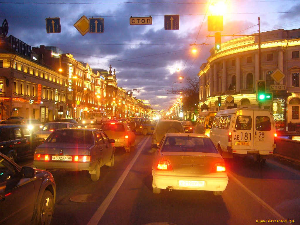 невский, вид, на, пл, восстаниЯ, города, санкт, петербург, петергоф, россия