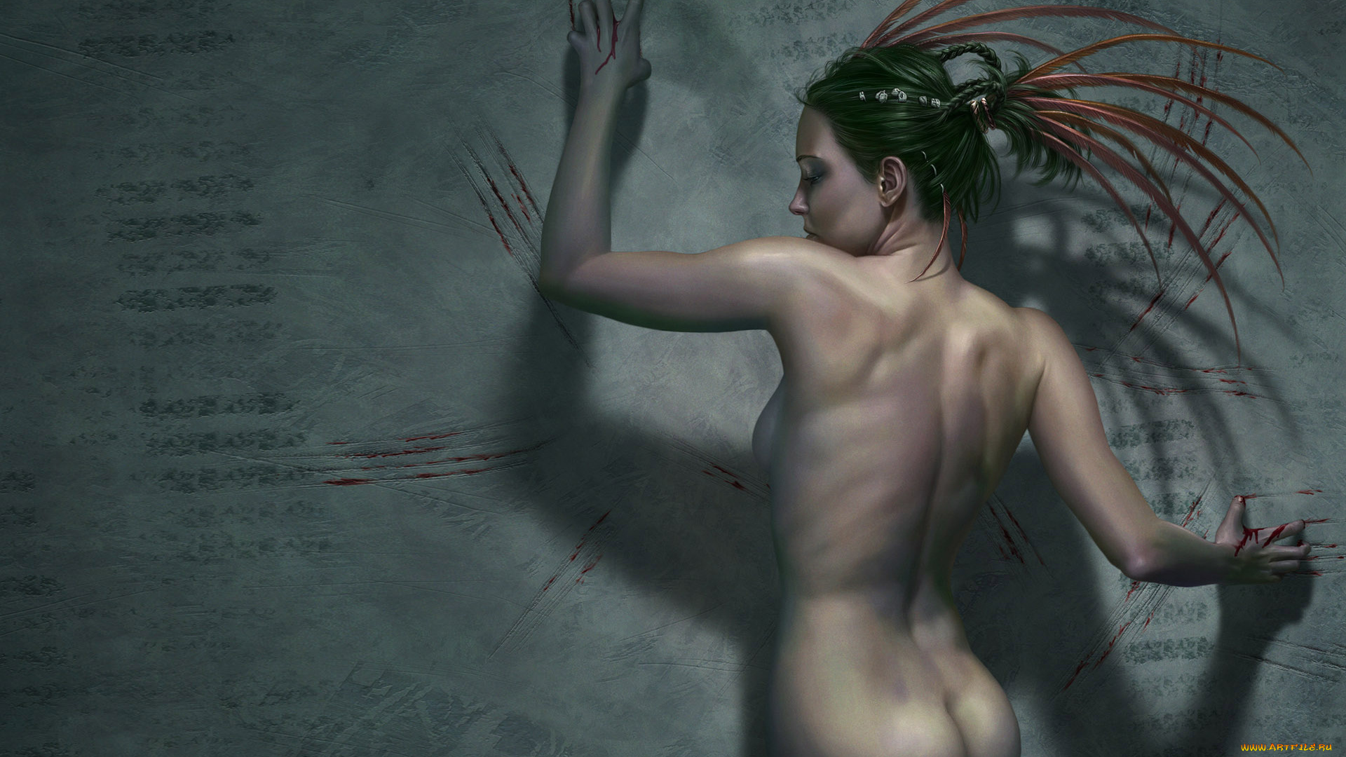 фэнтези, девушки, henning, ludvigsen, девушка, голая, стена