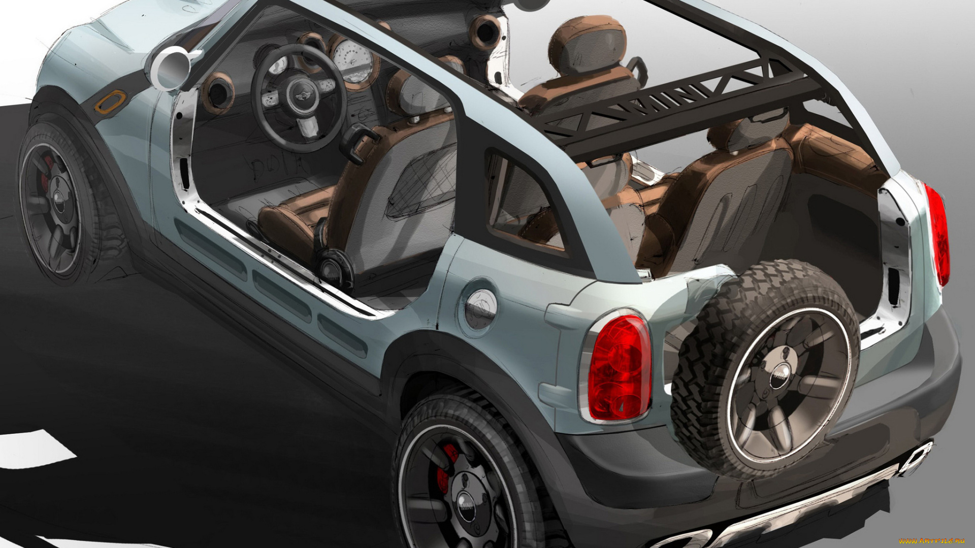 mini, bachcomber, concept, автомобили, рисованные