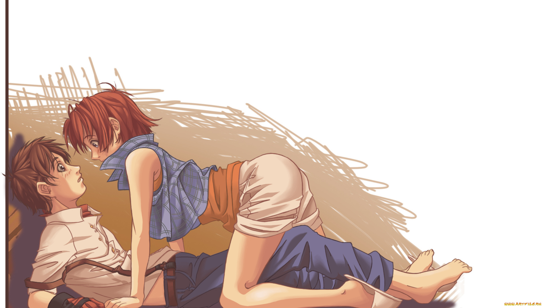 аниме, *unknown, другое, попа, рисунок, ножки, взгляд, поза, юбка