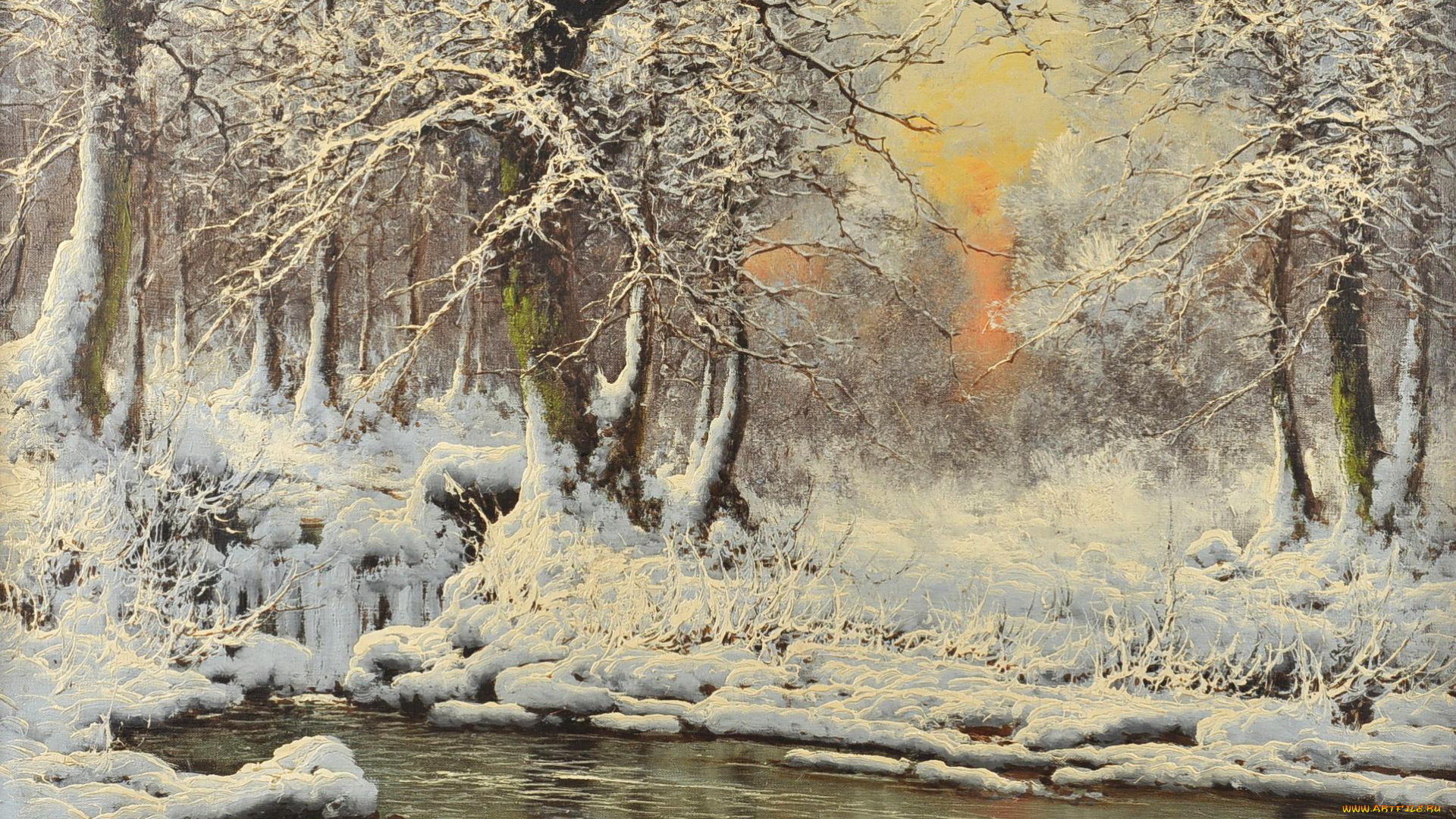 laszlo, neogrady, рисованные, лед, пейзаж, зима, венгрия