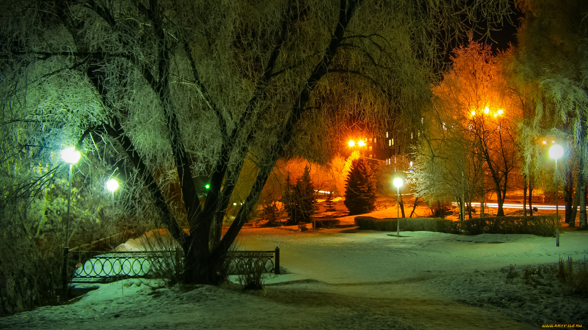 парк, нижнего, тагила, природа, зима, ночь, огни