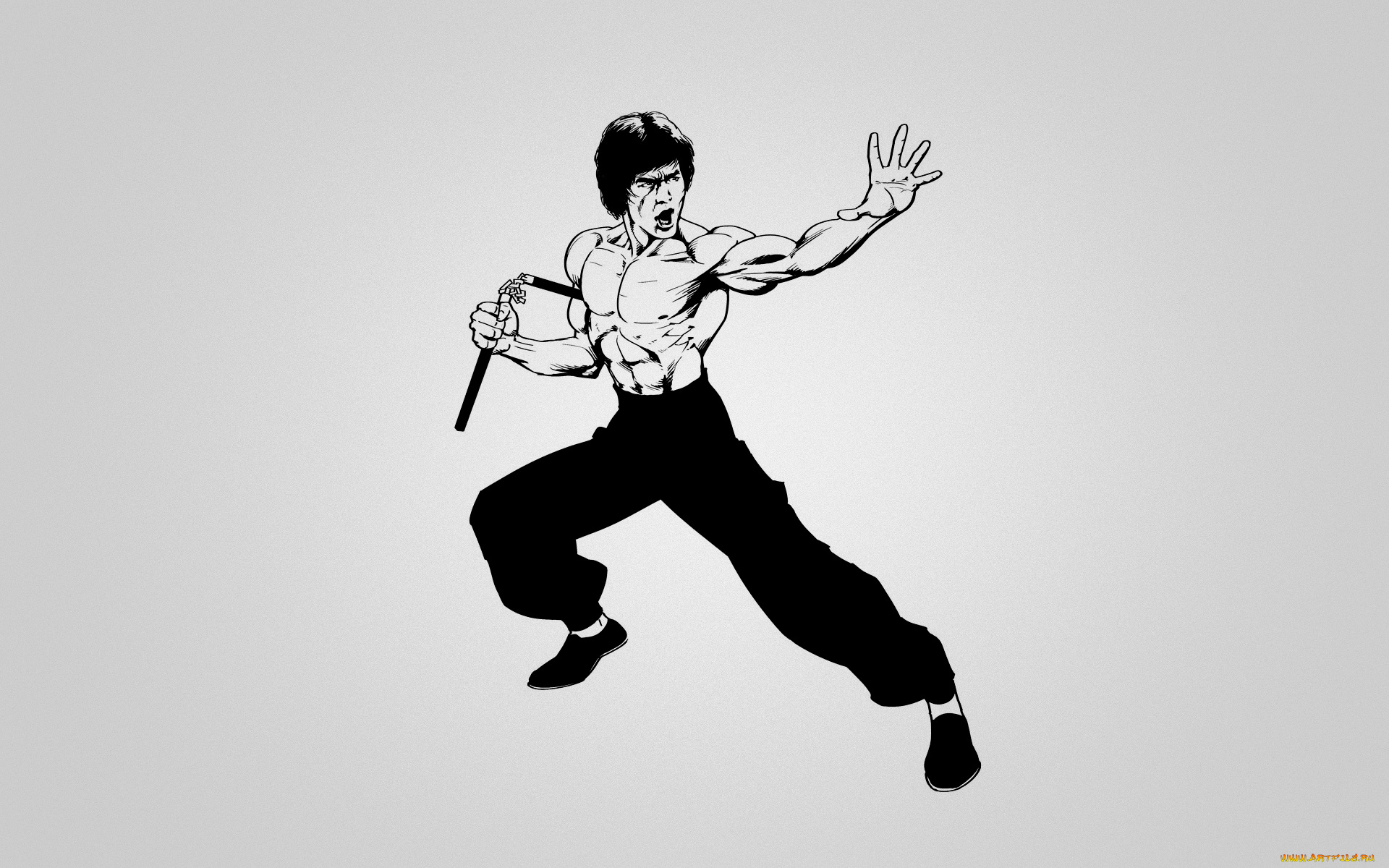 брюс, ли, рисованные, люди, нунчаки, bruce, lee