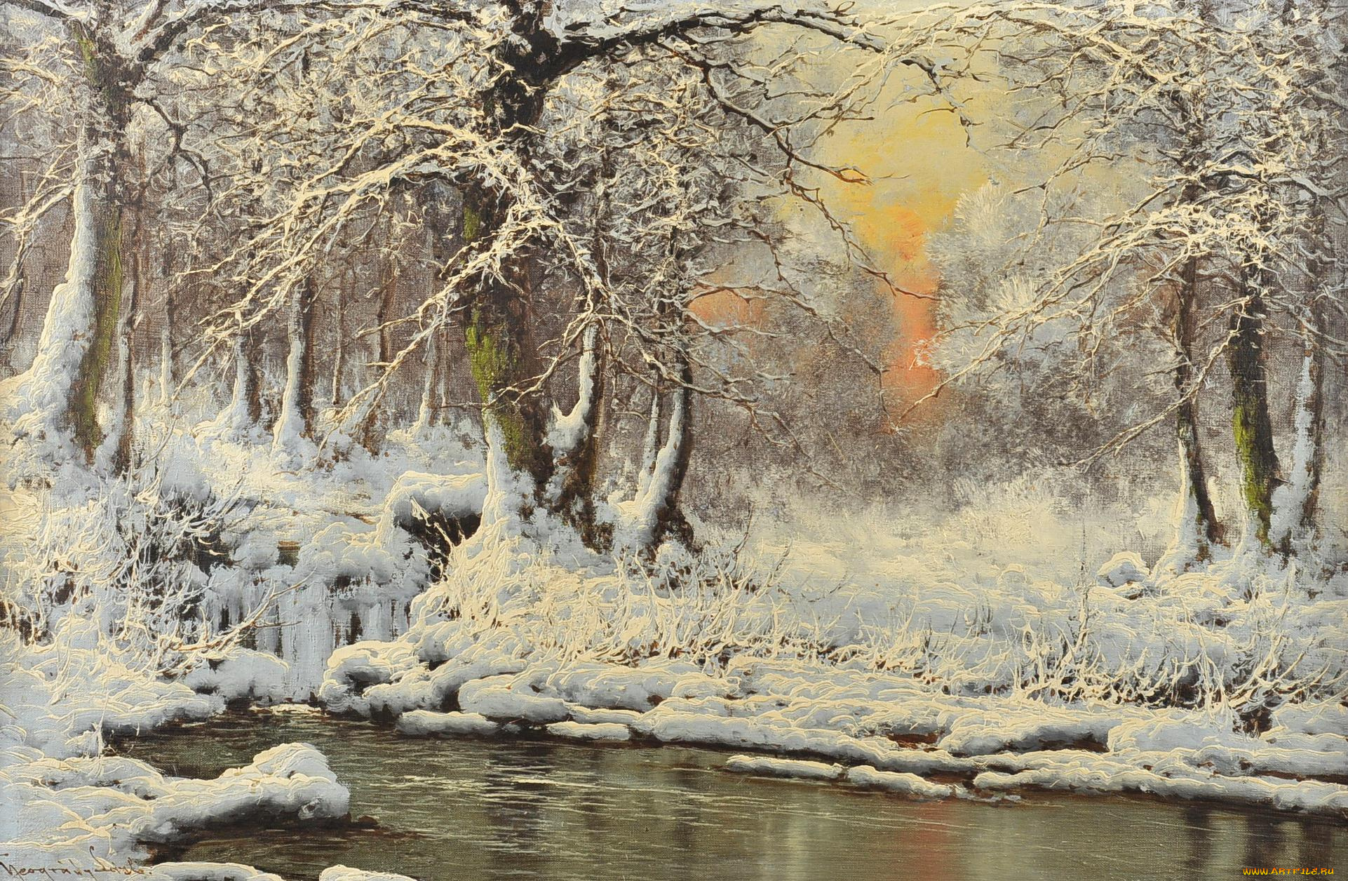 laszlo, neogrady, рисованные, лед, пейзаж, зима, венгрия