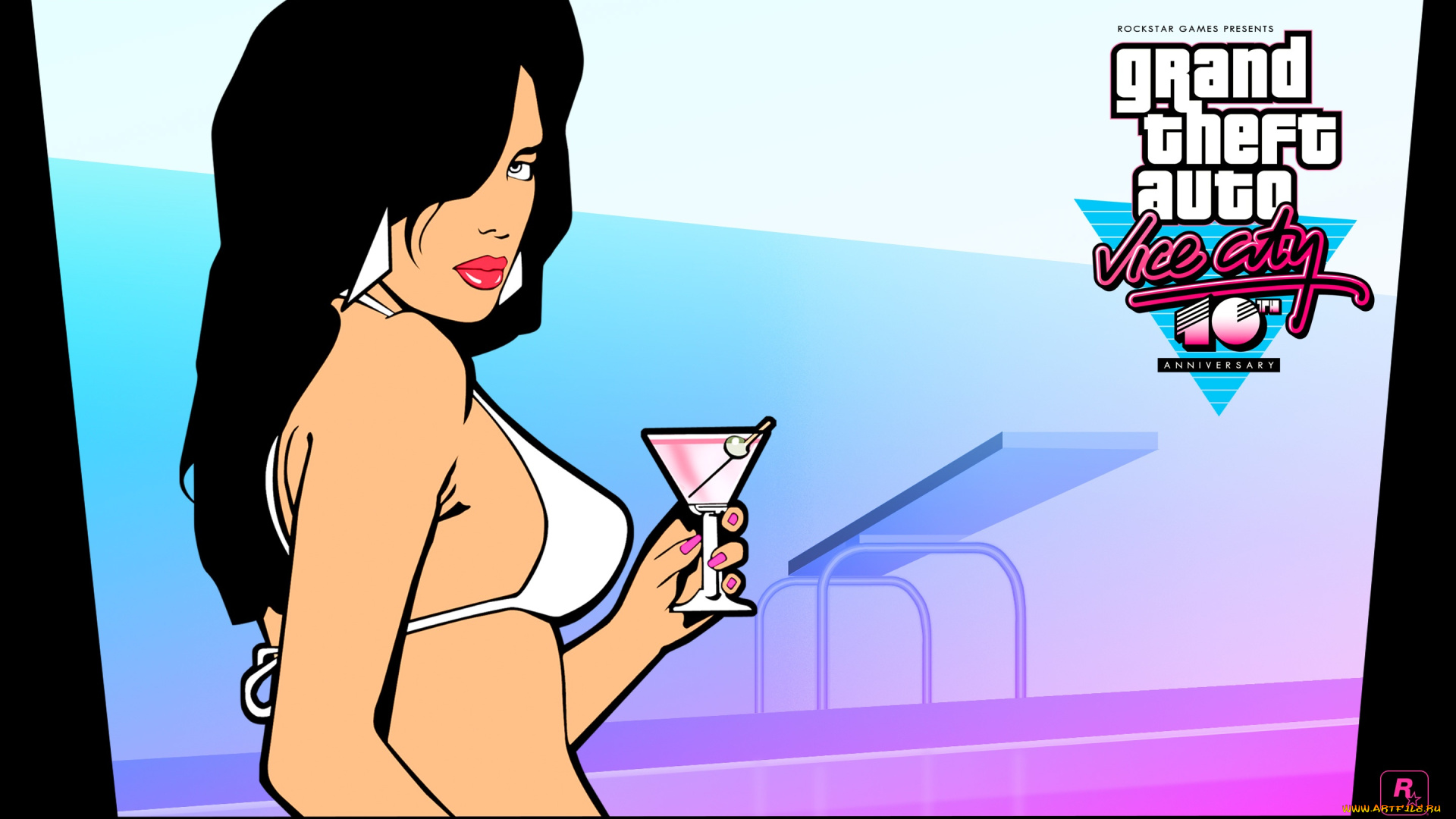 grand, theft, auto, , vice, city, видео, игры, девушка, коктейль