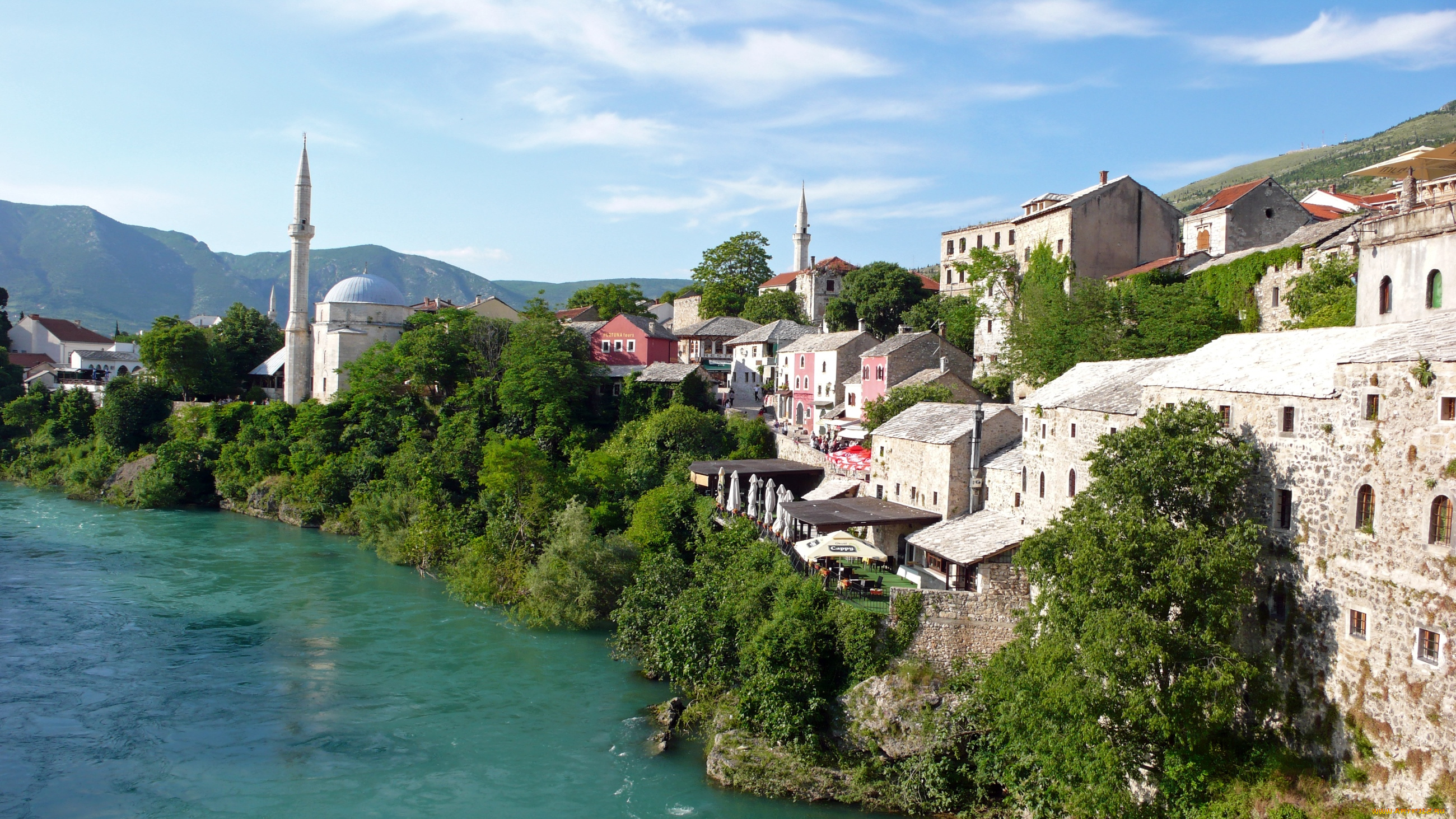 города, мостар, , босния, и, герцеговина, дома, река