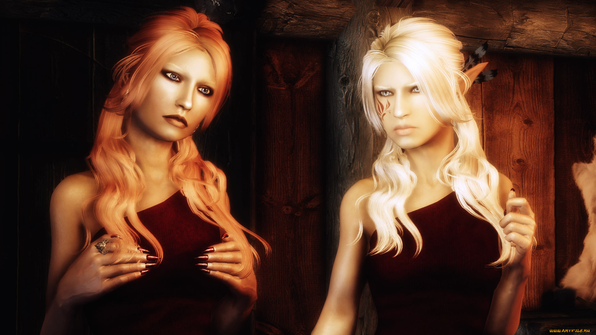 3д, графика, эльфы, , elves, блондинка, фон, эльфийки, взгляд