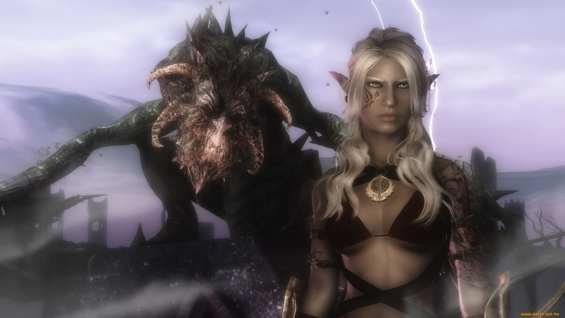 3д, графика, эльфы, , elves, существо, фон, блондинка, взгляд, эльфийка