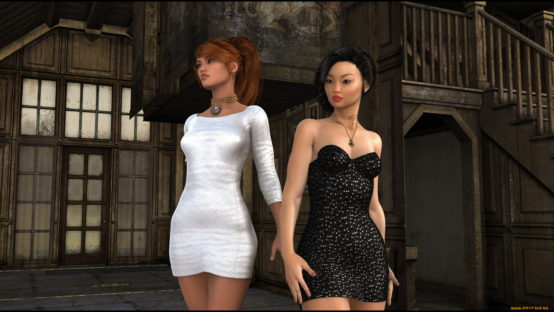 3д, графика, люди, , people, дом, фон, взгляд, девушки