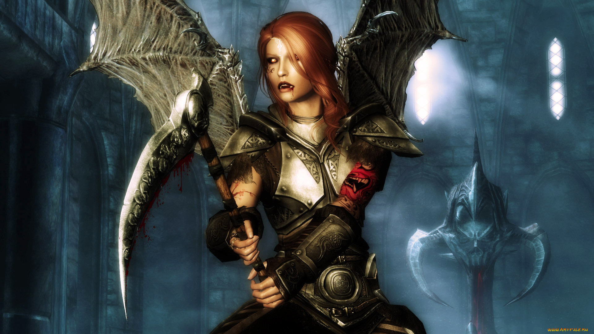 3д, графика, существа, , creatures, крылья, коса, вампир