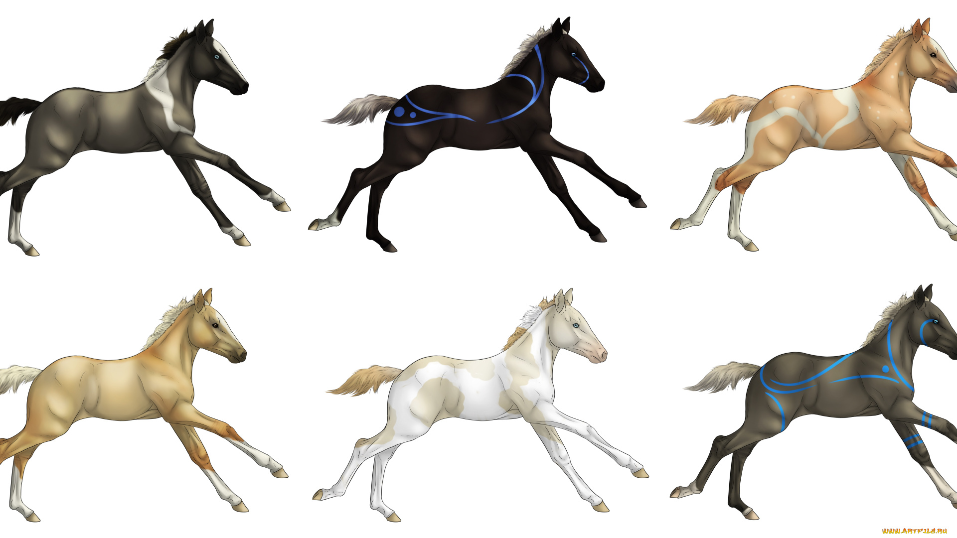 рисованное, животные, , лошади, фон, лошадки