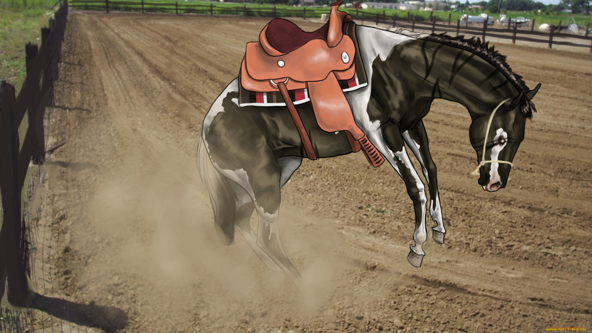 рисованное, животные, , лошади, забор, фон, лошадь