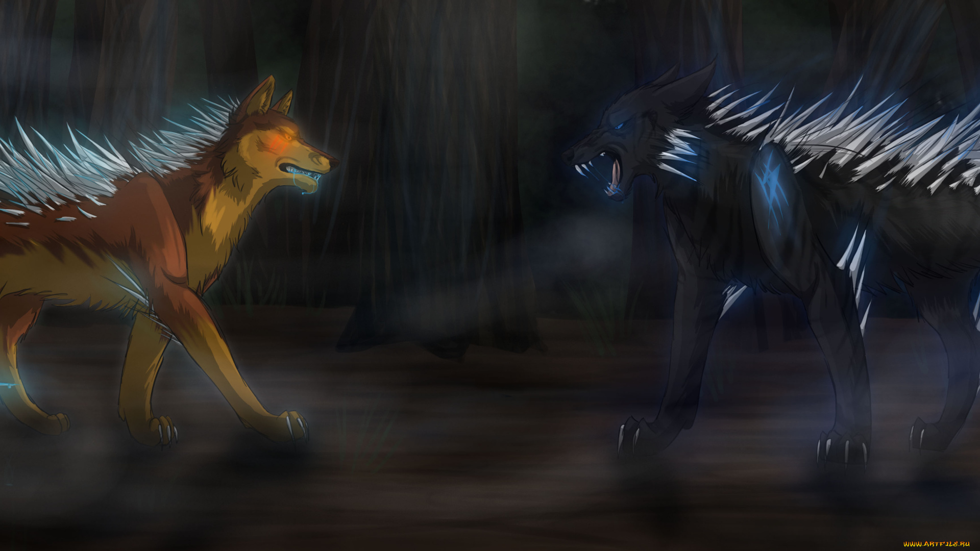 рисованное, животные, , сказочные, , мифические, фон, волки