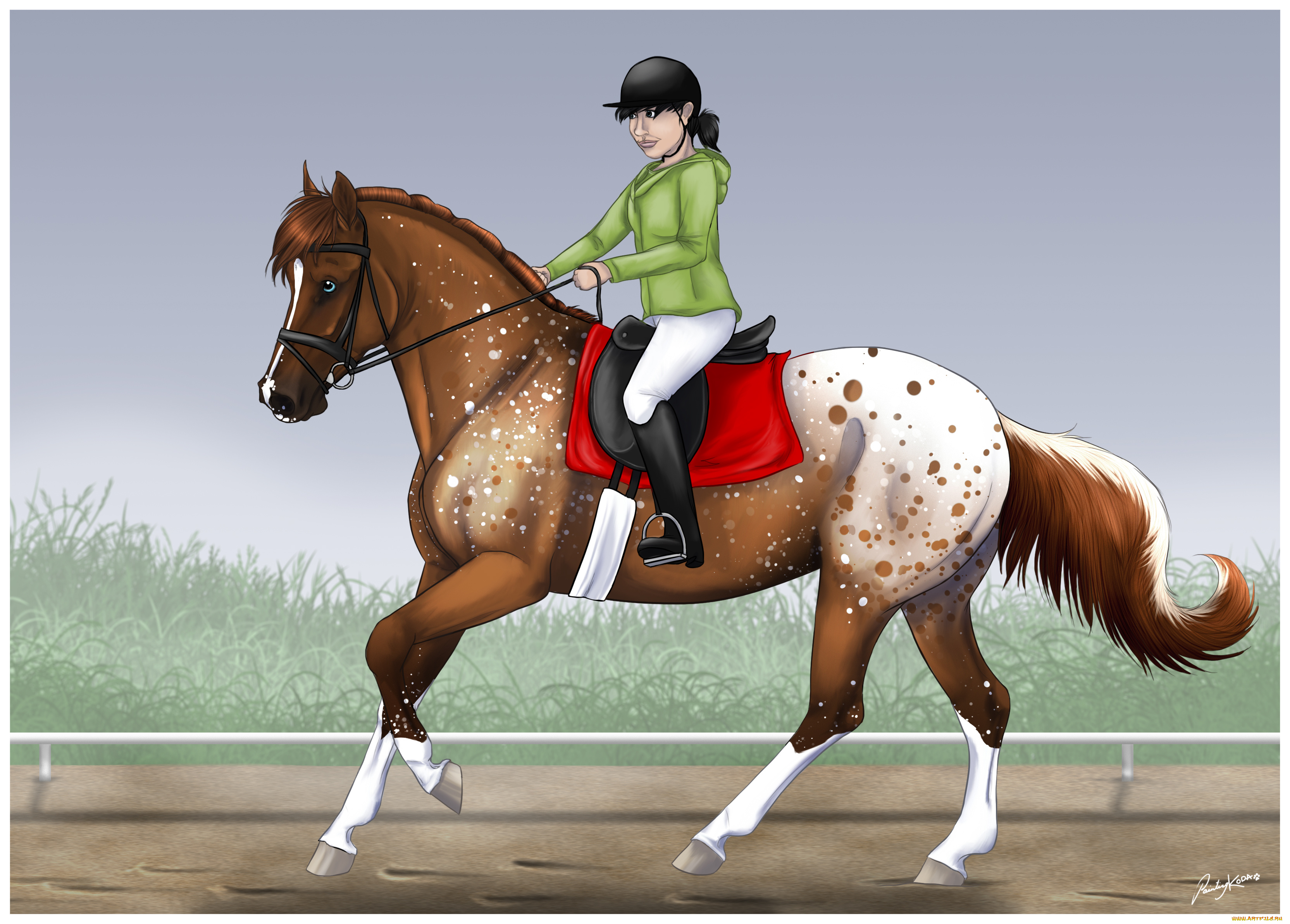 рисованное, животные, , лошади, всадник, лошадь