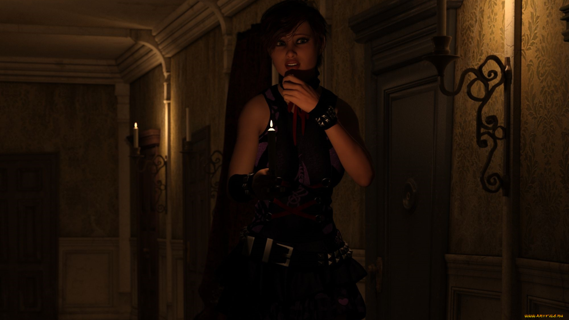 3д, графика, люди, , people, свечи, интерьер, фон, взгляд, девушка