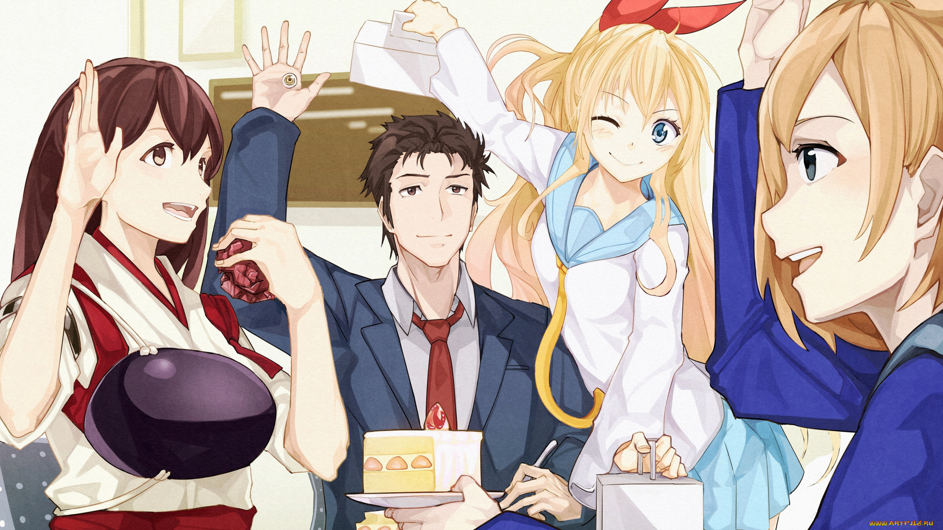 аниме, unknown, , другое, miyamori, aoi, арт, торт, shirobako, шиничи, изуми, kanmiya, shinobu, izumi, shinichi, akagi, разное, парень, застолье, девушки, kirisaki, chitoge, kantai, collection, kiseijuu, nisekoi