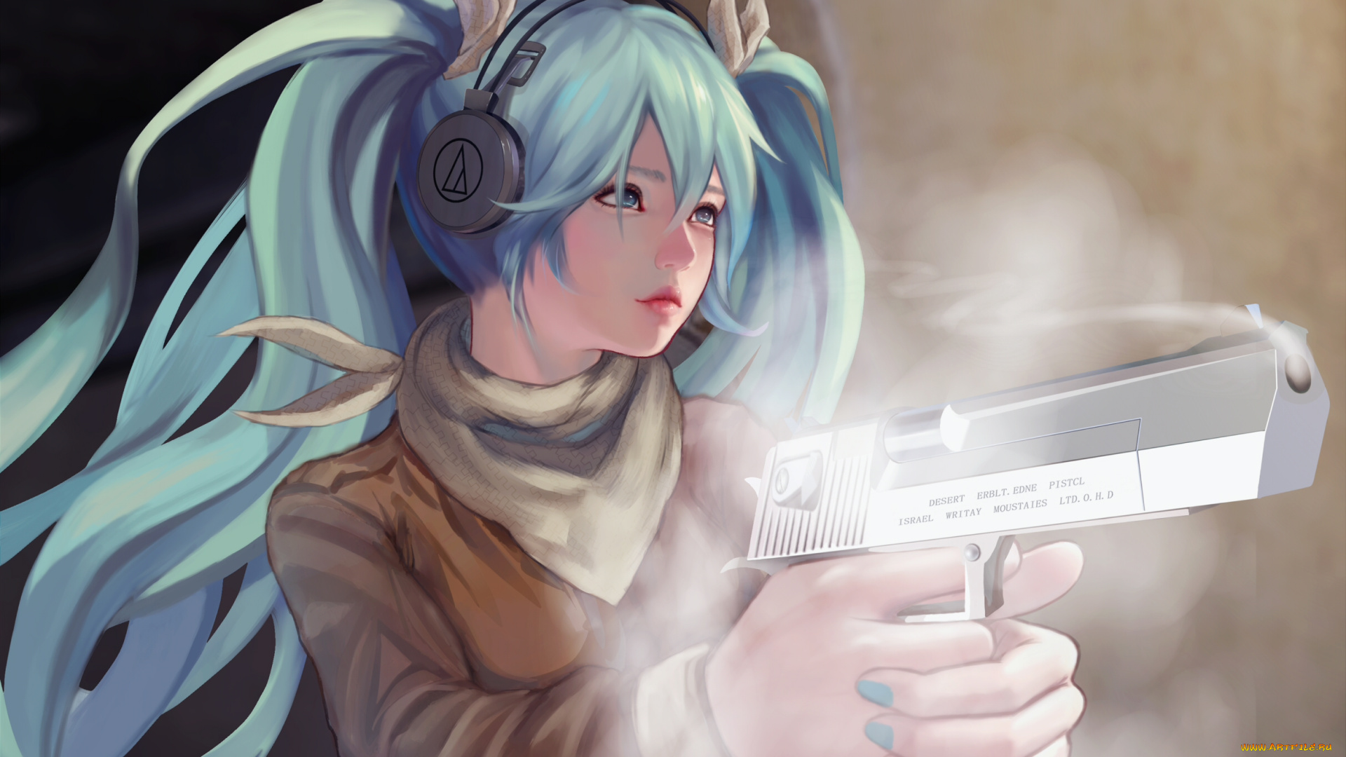 аниме, vocaloid, оружие, фон, взгляд, девушка