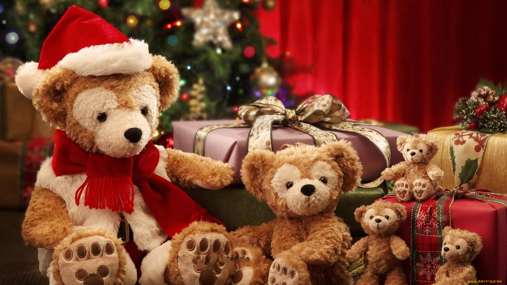 праздничные, мягкие, игрушки, коробки, подарки, ёлка, мишки, игрушки