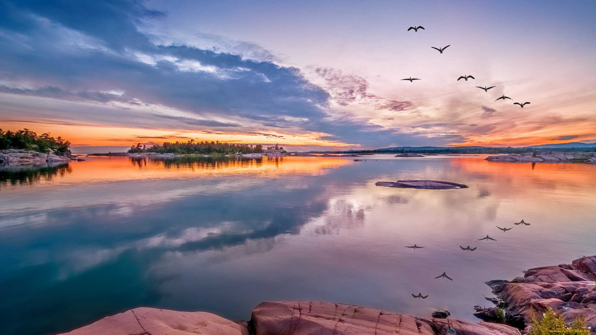 природа, реки, озера, закат, озеро, небо