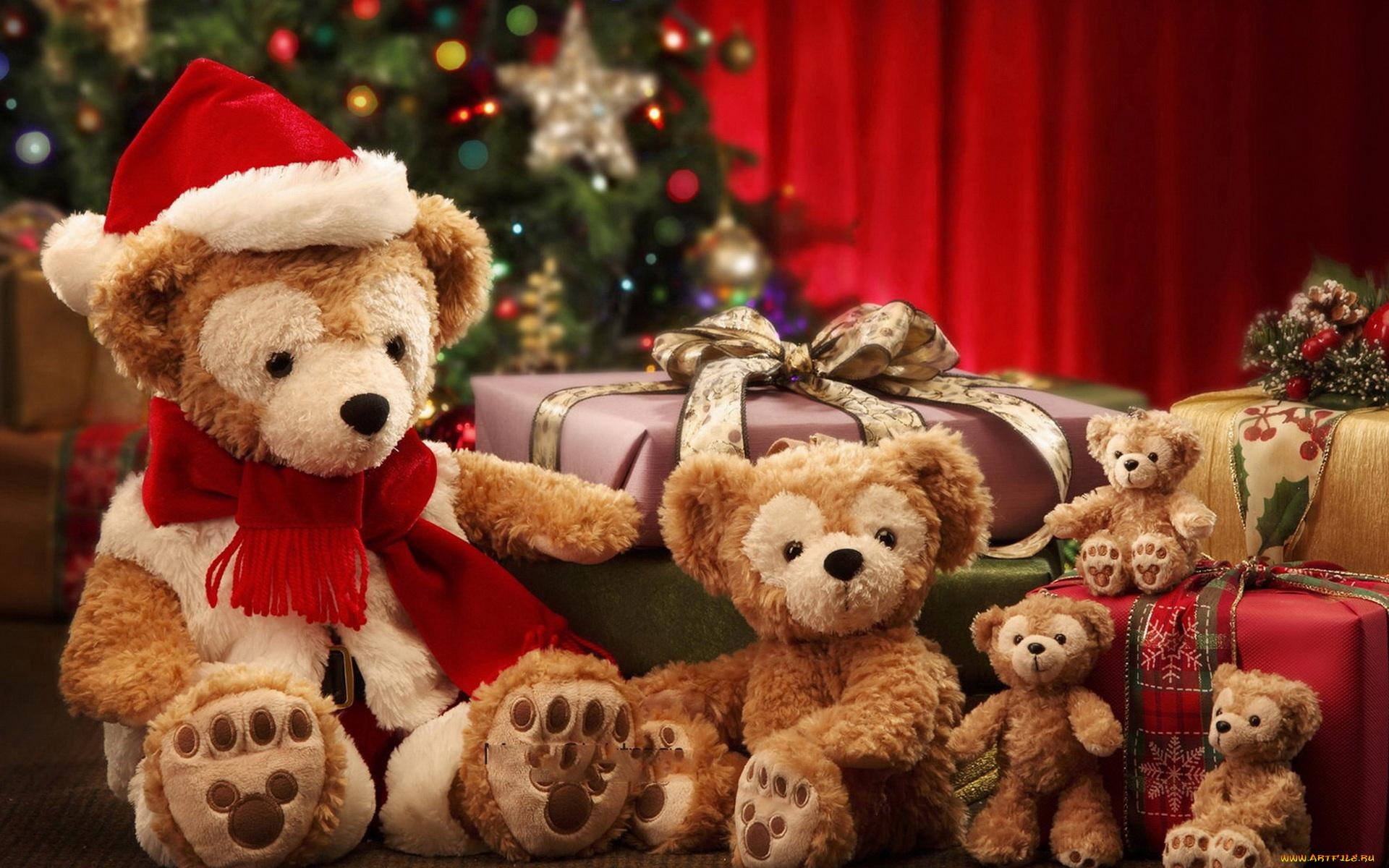 праздничные, мягкие, игрушки, коробки, подарки, ёлка, мишки, игрушки