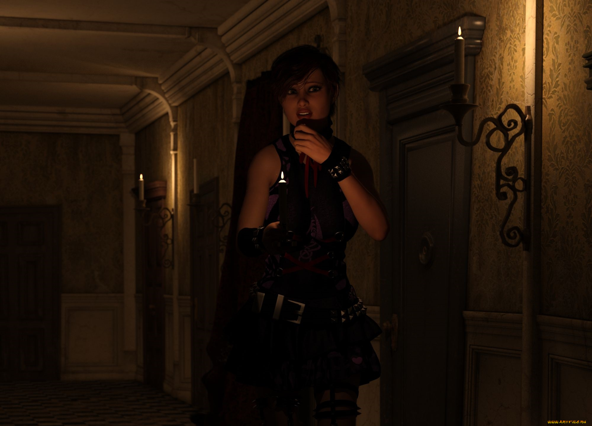 3д, графика, люди, , people, свечи, интерьер, фон, взгляд, девушка