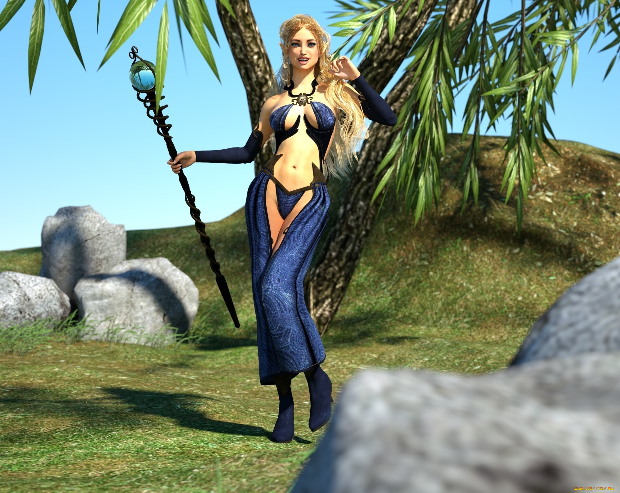 3д, графика, фантазия, , fantasy, фон, взгляд, тотем, природа, девушка