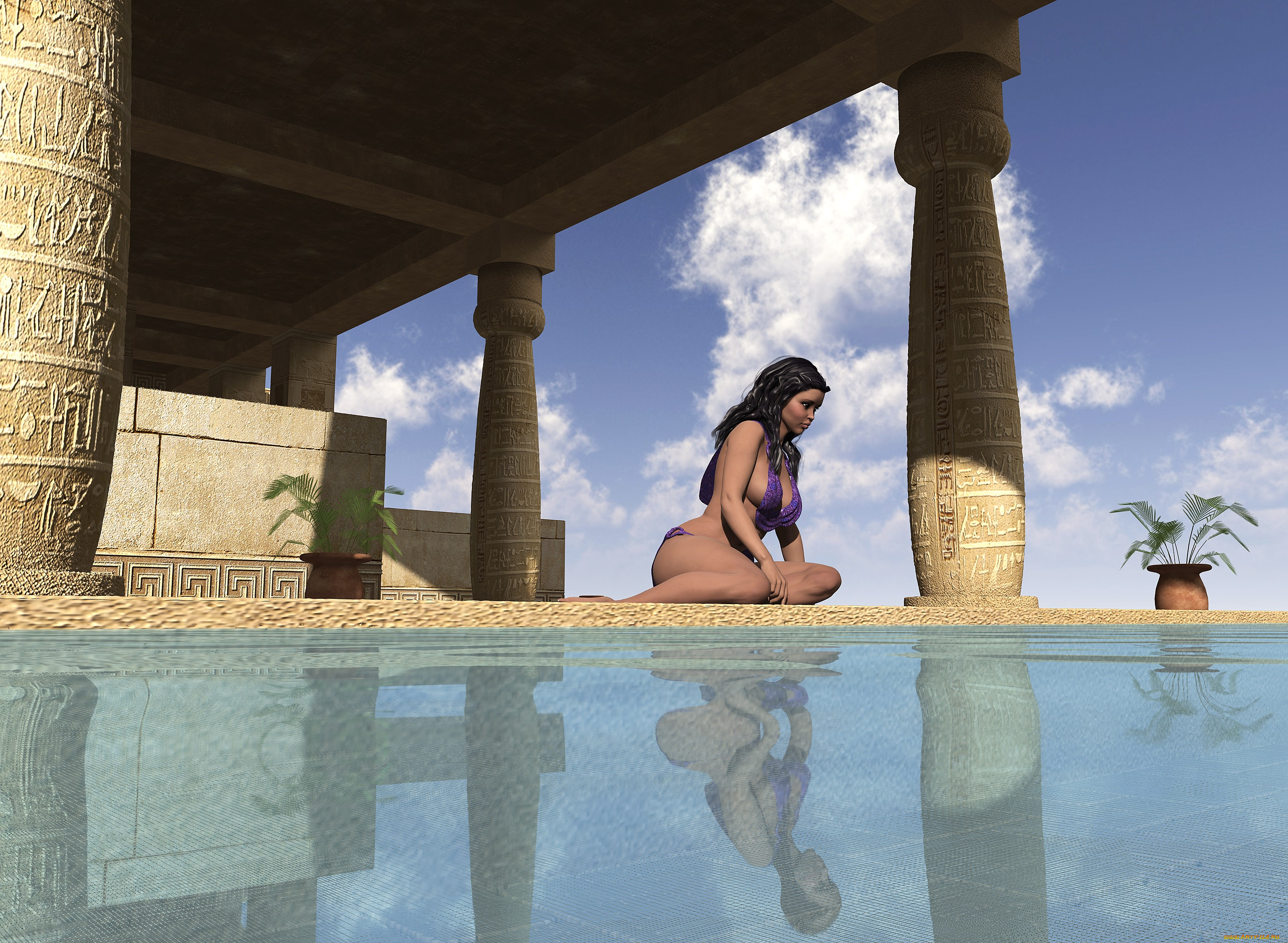 3д, графика, люди, , people, бассейн, фон, взгляд, девушка