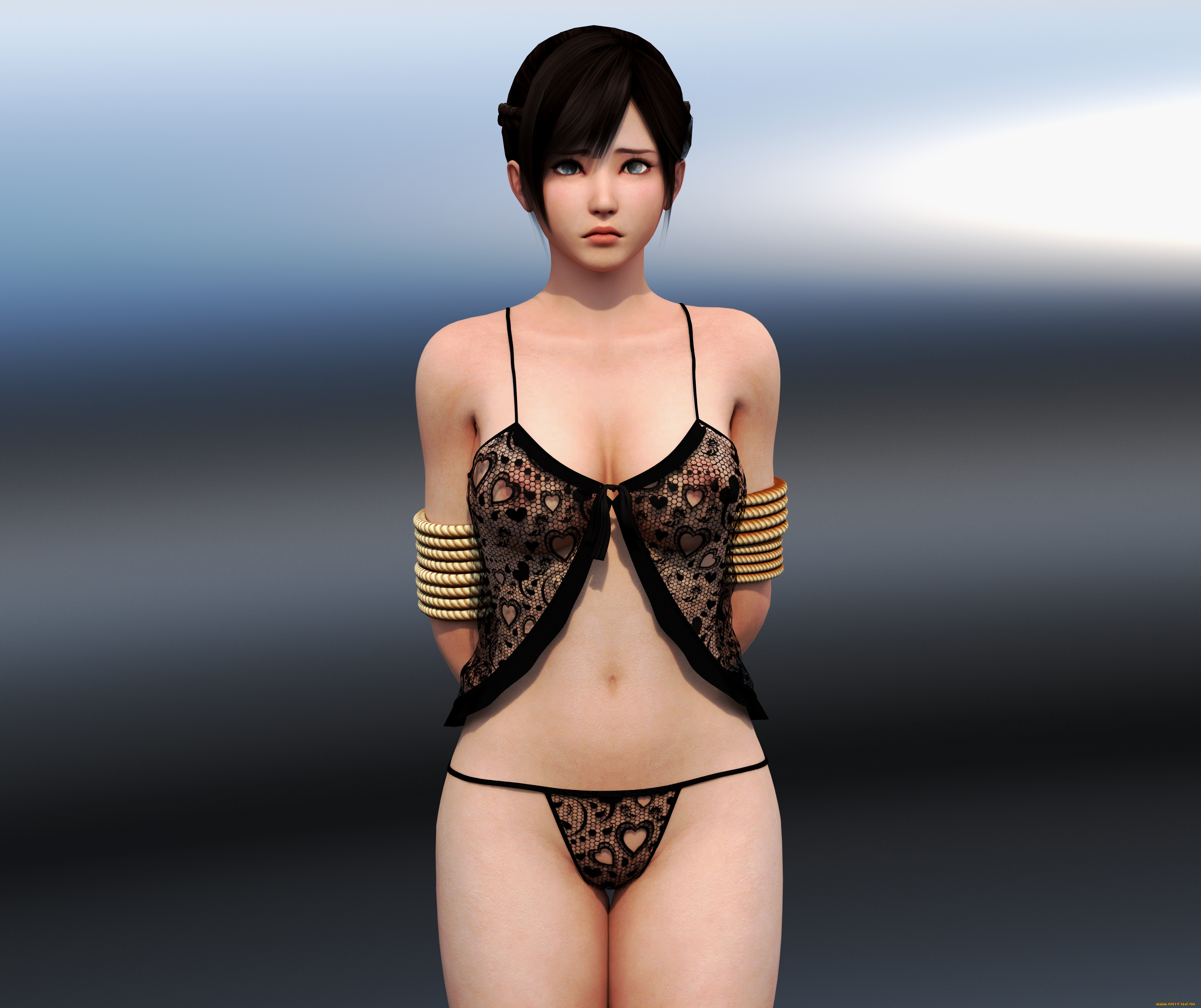 3д, графика, аниме, , anime, фон, взгляд, девушка