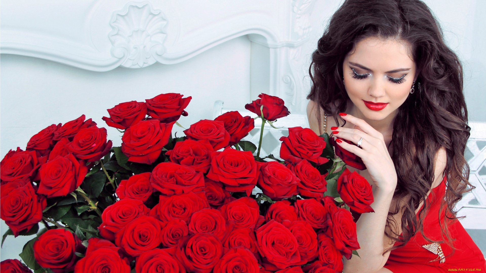 девушки, -, брюнетки, , шатенки, брюнетка, алые, розы