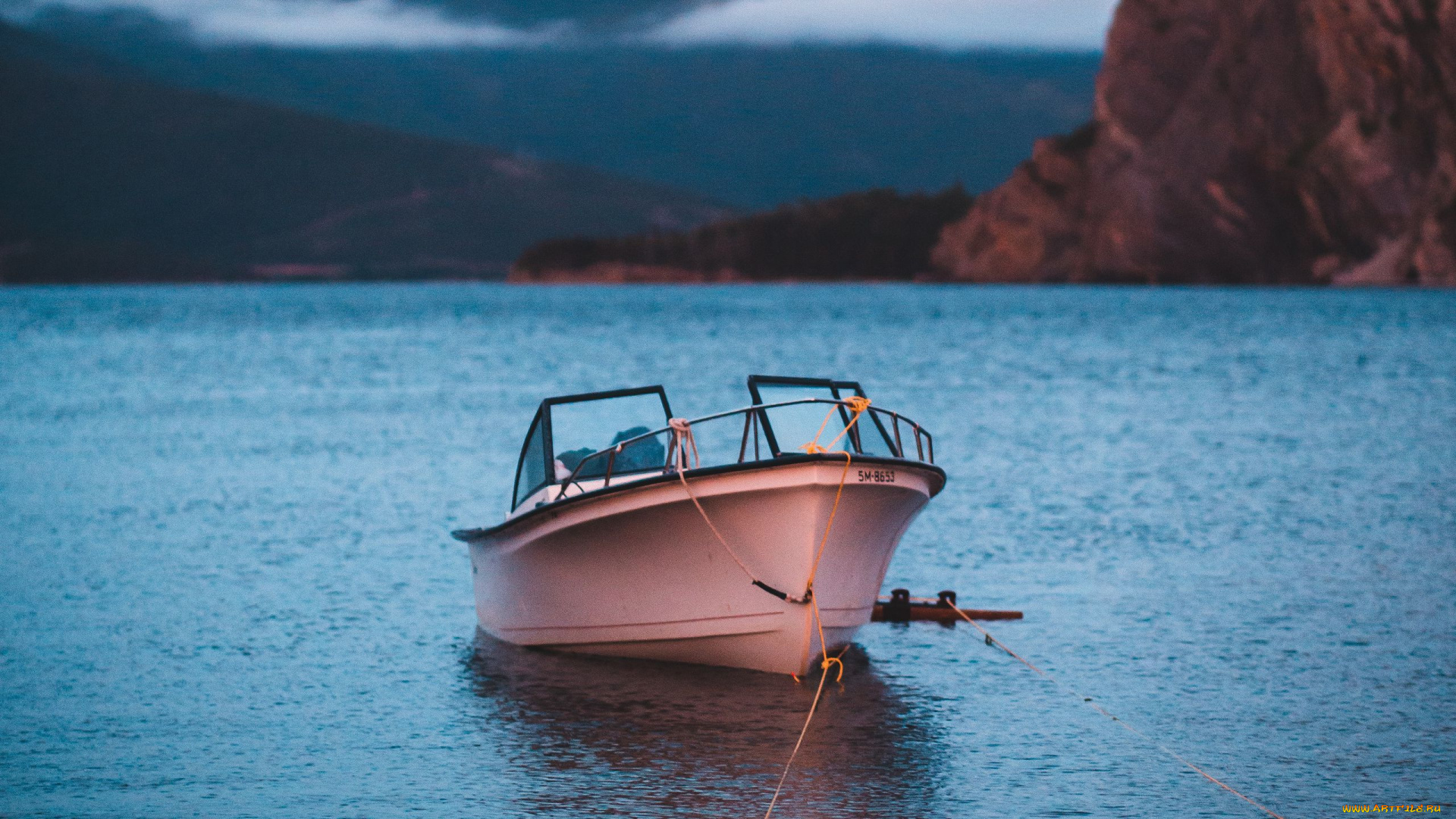 корабли, катера, горы, озеро, катер, вечер