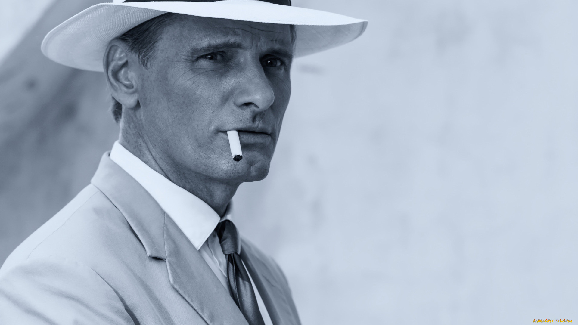 мужчины, viggo, mortensen, шляпа, сигарета, галстук