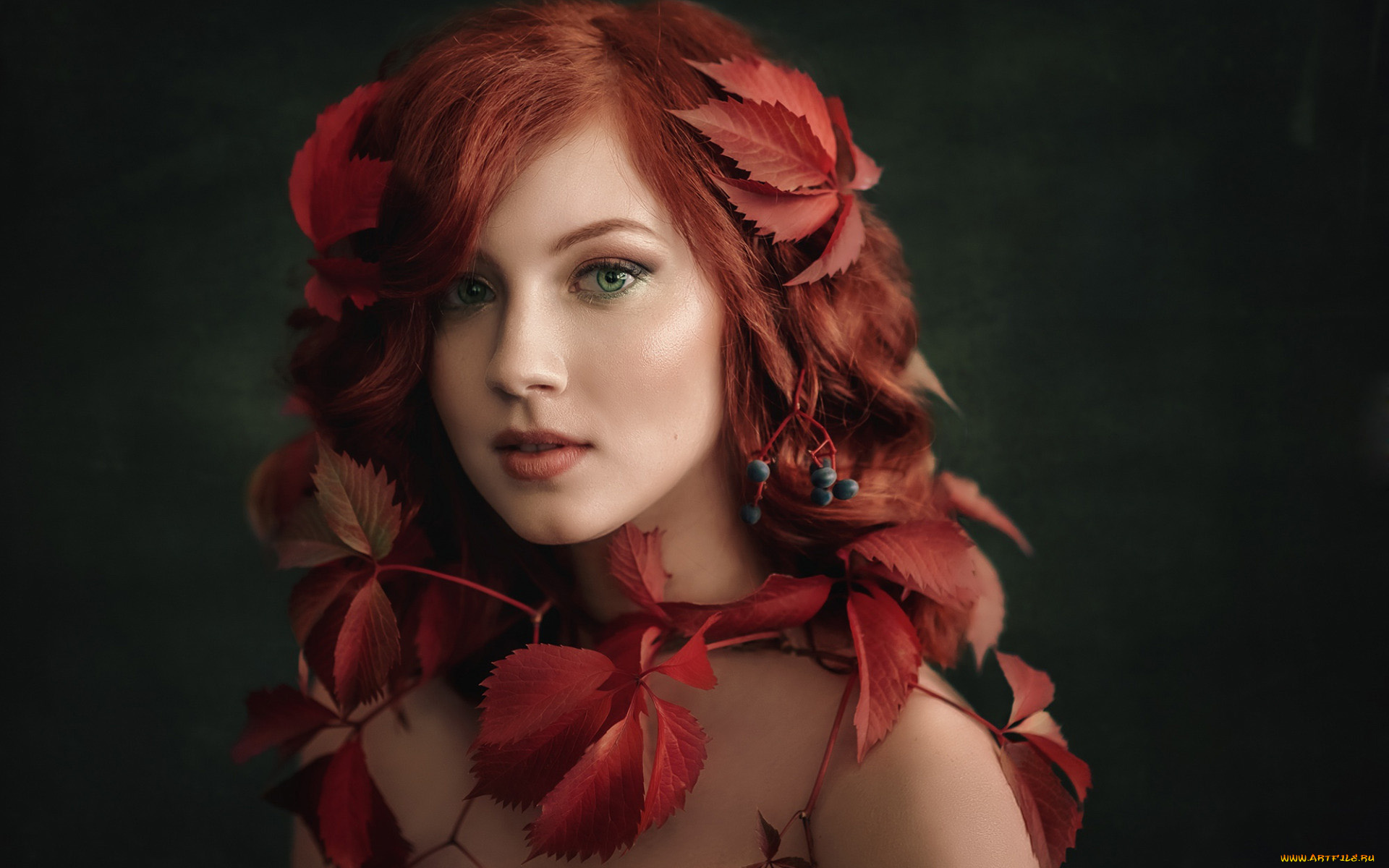 девушки, -, креатив, , косплей, листья, виноградные