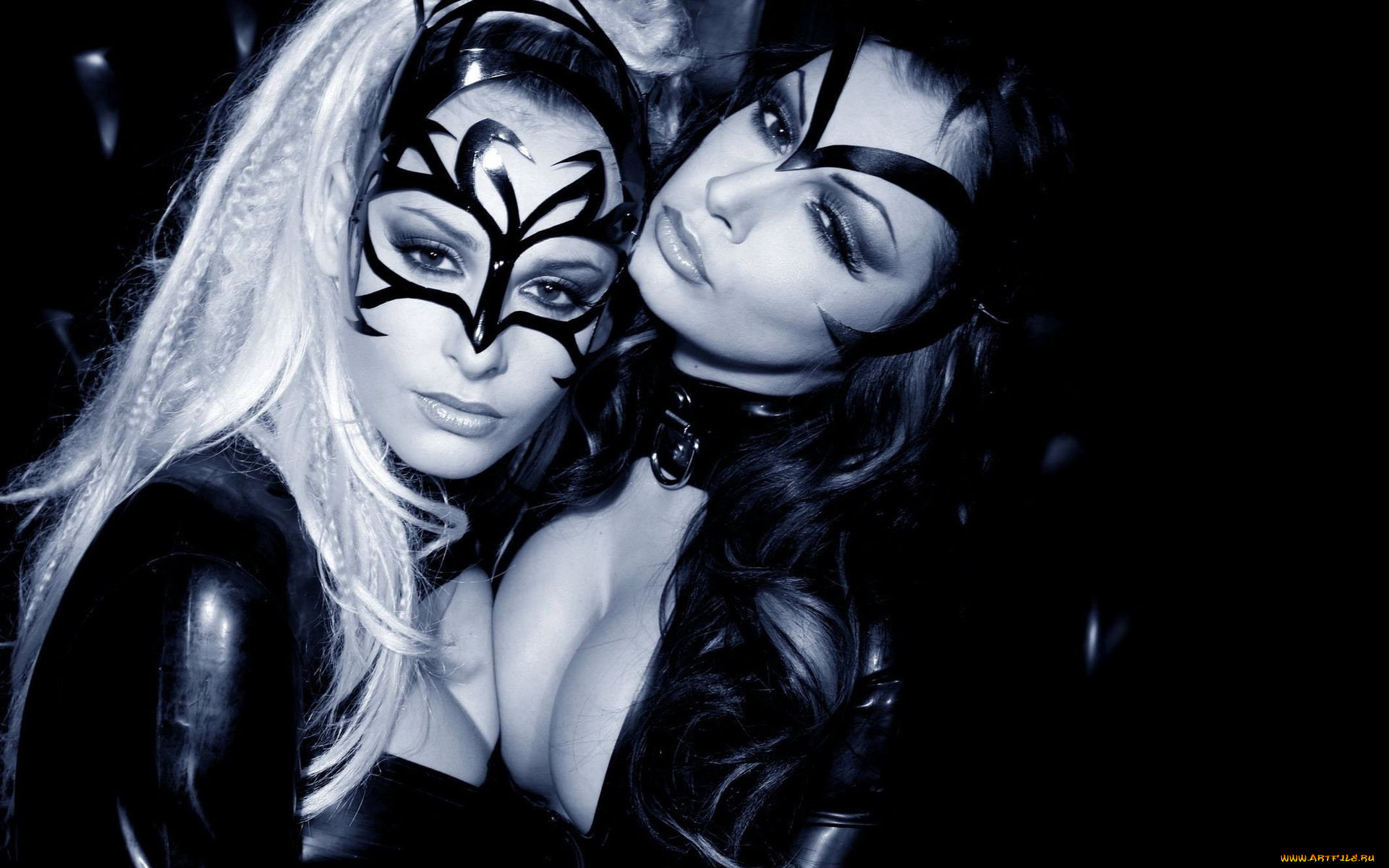 девушки, aria, giovanni, блондинка, брюнетка, латекс, полумаски