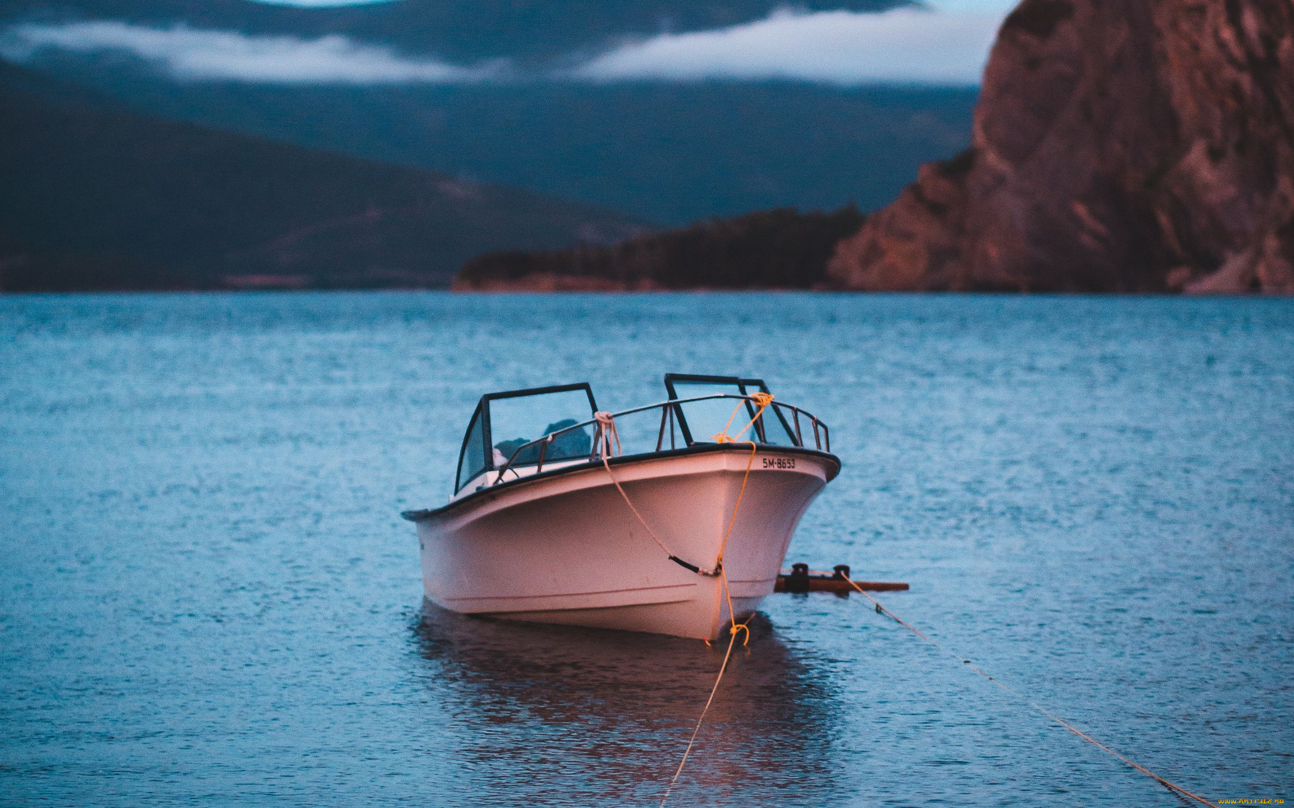 корабли, катера, горы, озеро, катер, вечер