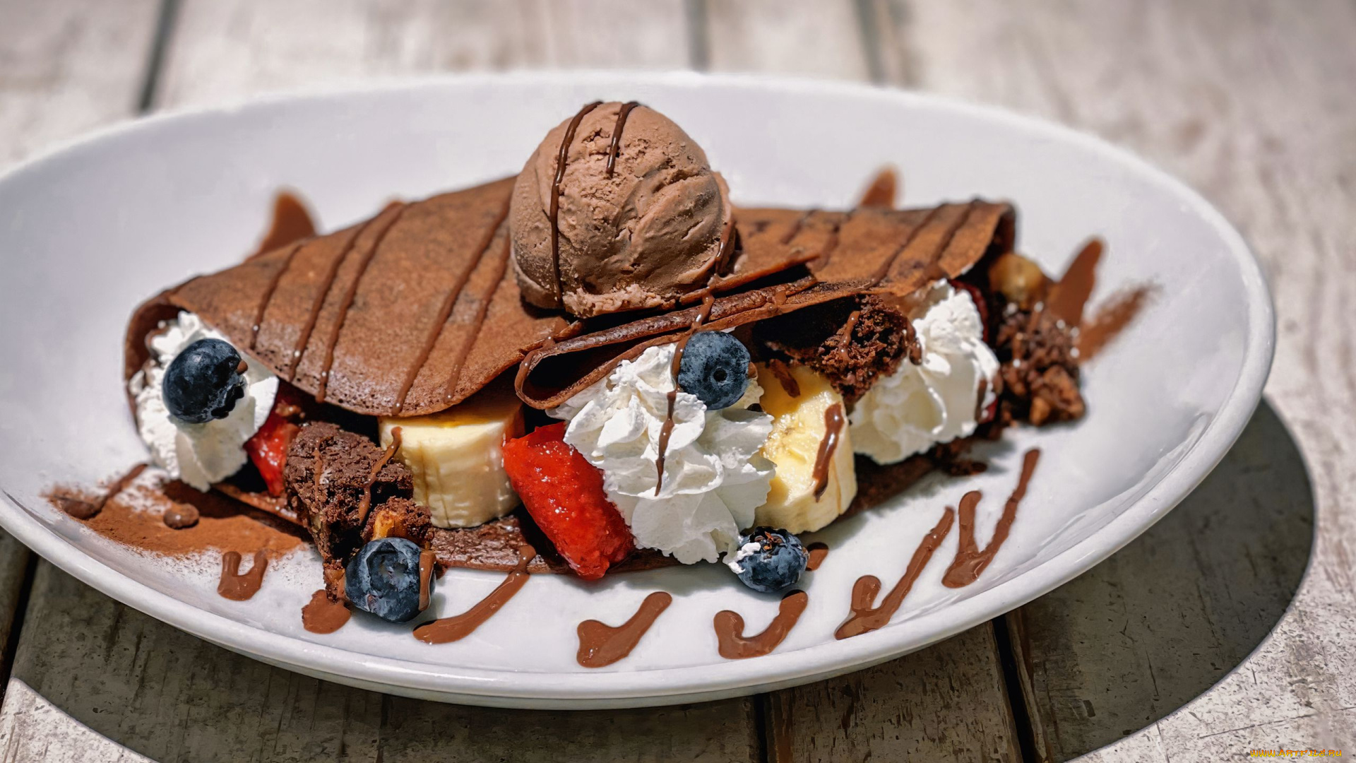 еда, блины, , оладьи, десерт, блин, мороженое, сливки, ягоды