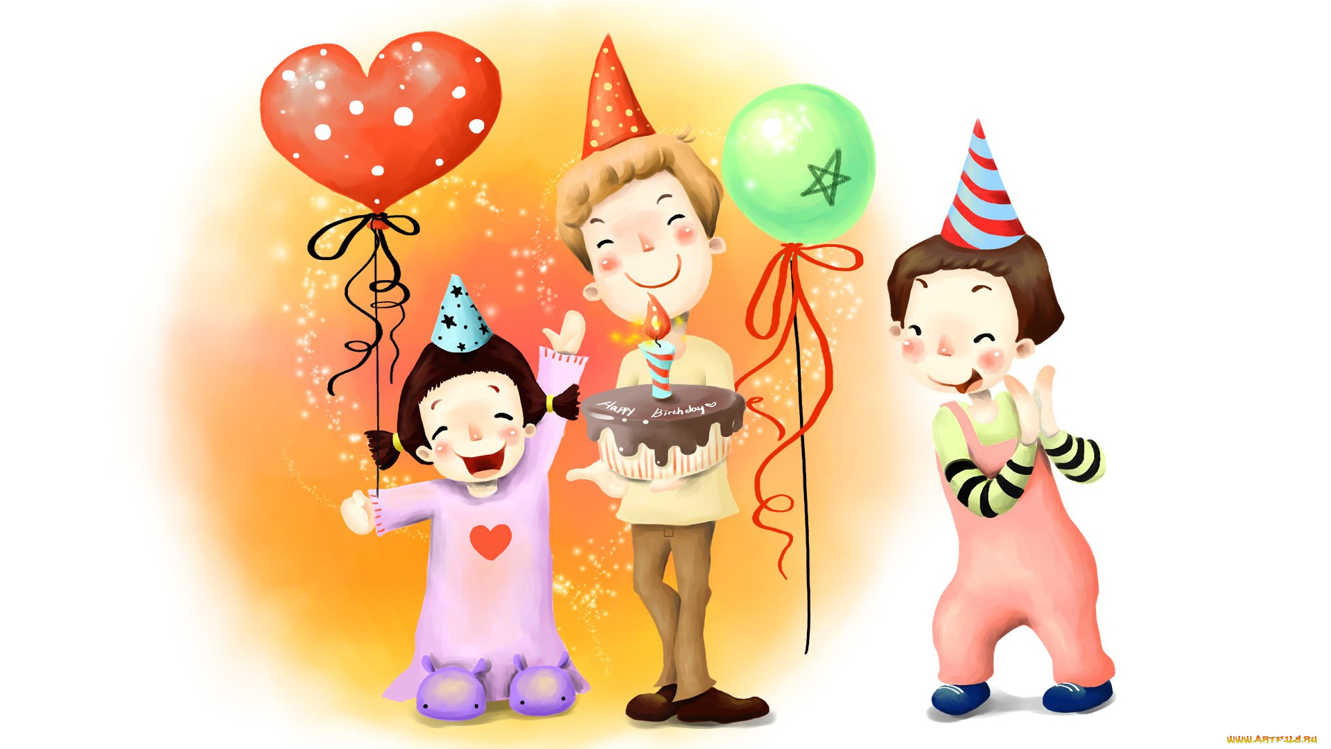 рисованное, праздники, дети, тор, праздник, шарики