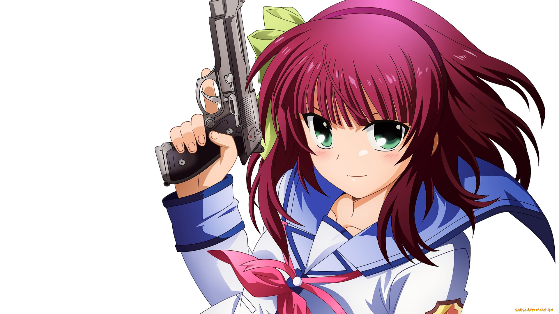 аниме, angel, beats, девочка, форма, пистолет