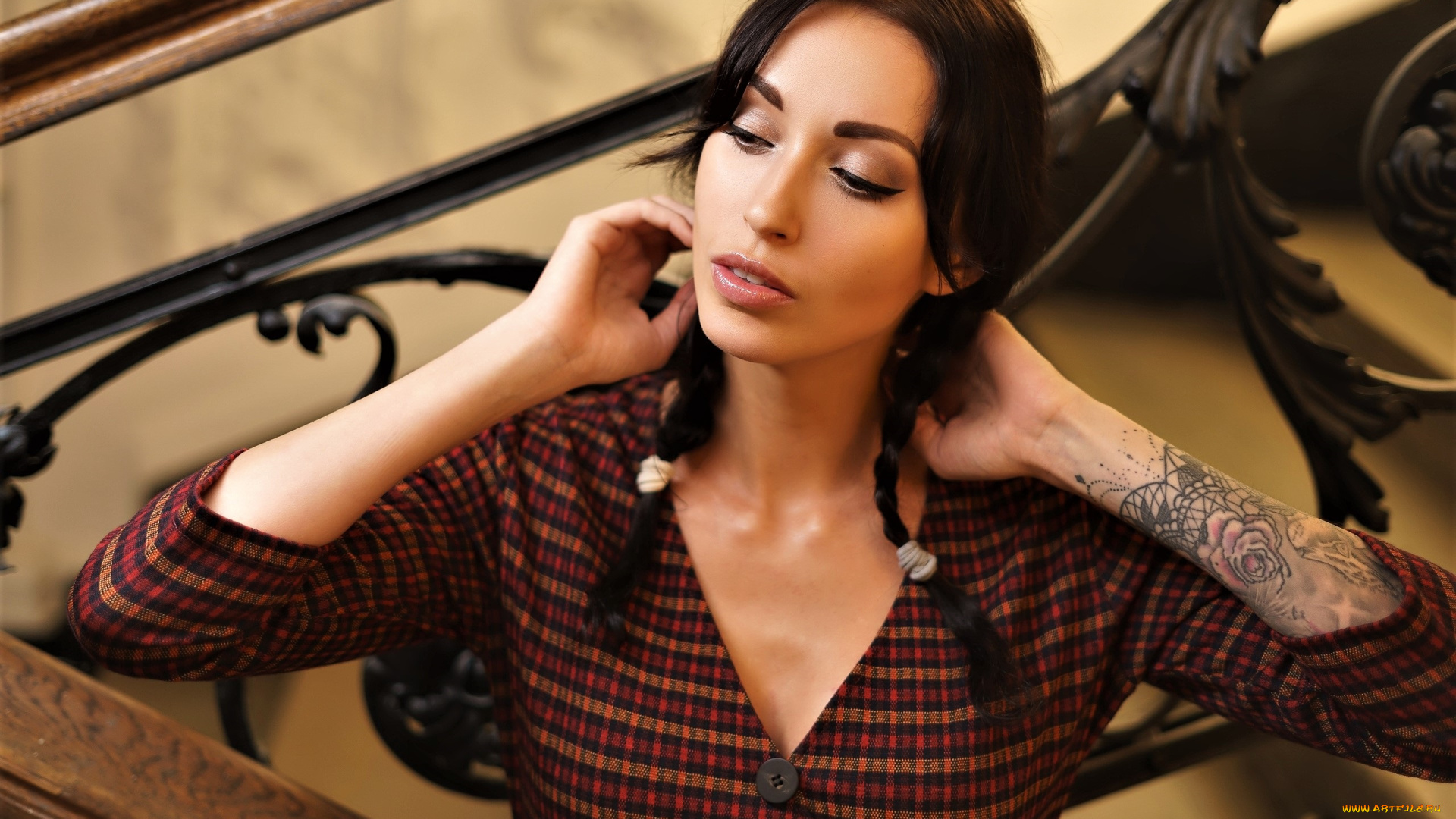 девушки, valery, himera, , lera, himera, шатенка, косички, рубашка, тату