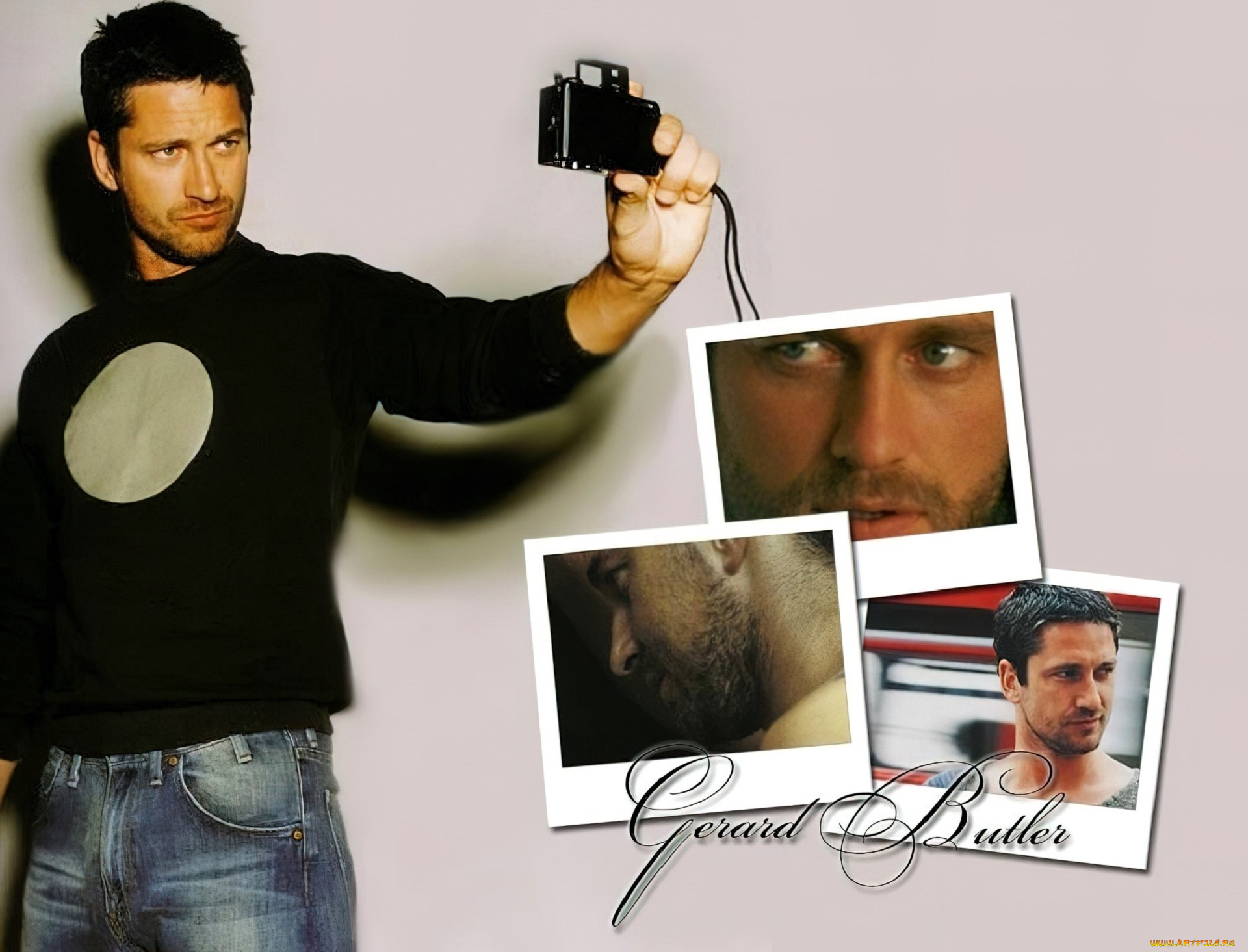 мужчины, gerard, butler, актер, свитер, джинсы, фотоаппарат, фотографии