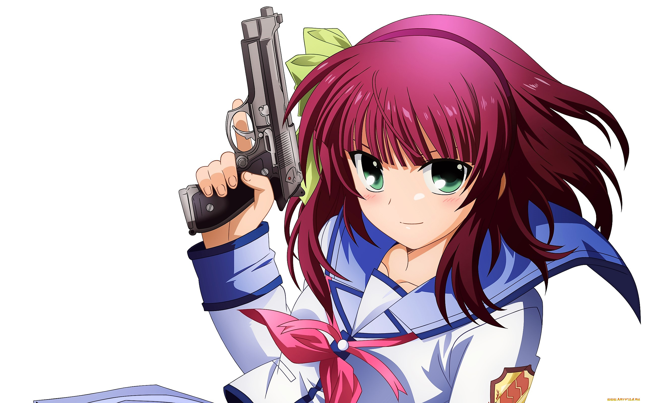 аниме, angel, beats, девочка, форма, пистолет