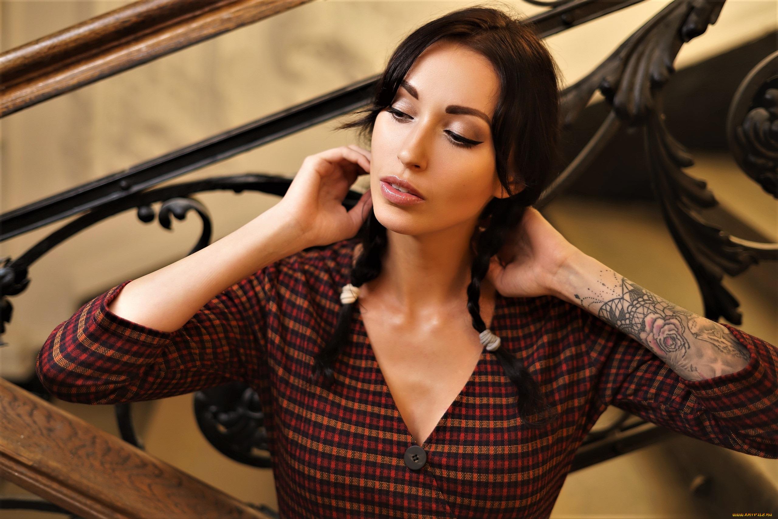 девушки, valery, himera, , lera, himera, шатенка, косички, рубашка, тату