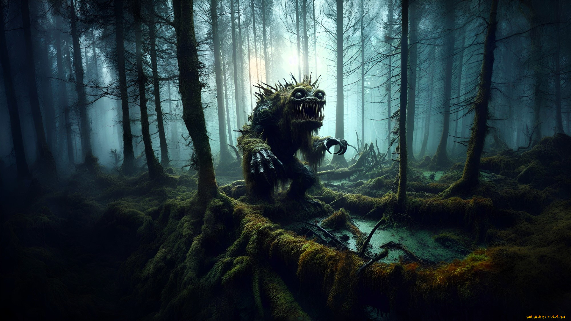 3д, графика, существа, , creatures, монстр, лес, мох