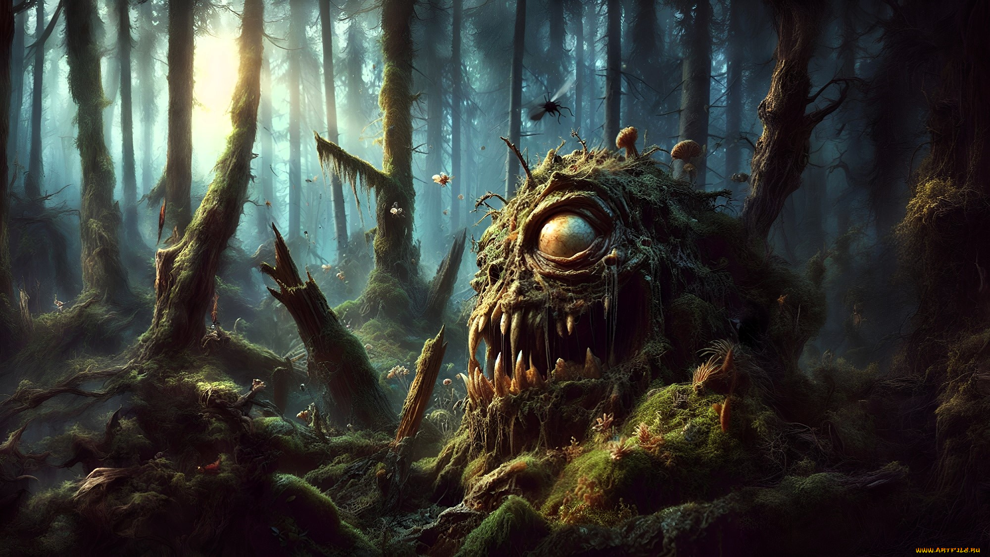 3д, графика, существа, , creatures, монстр, лес, мох