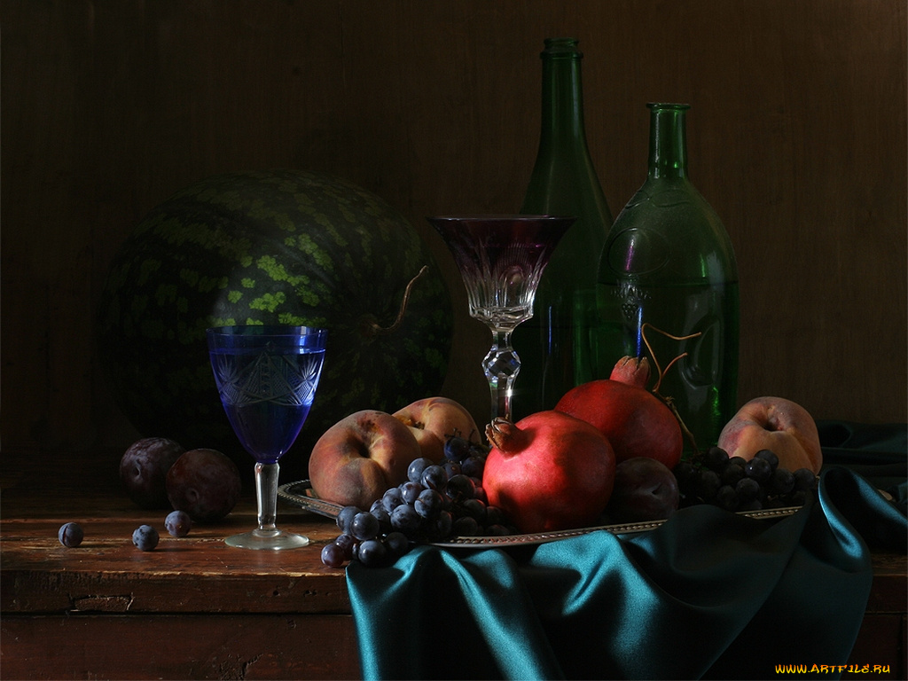 ира, быкова, натюрморт, двумя, гранатами, еда