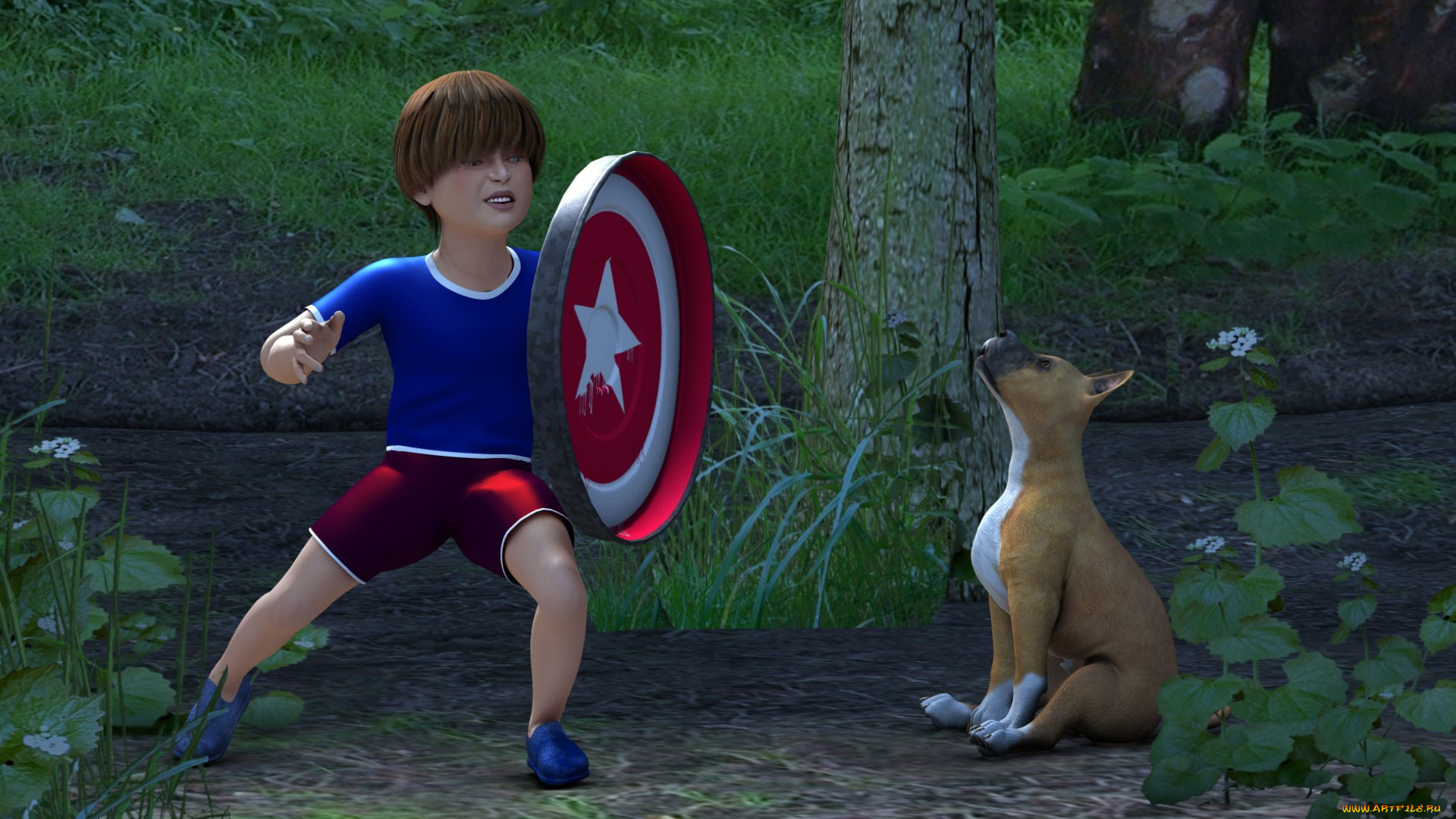 3д, графика, people, люди, мальчик, собака