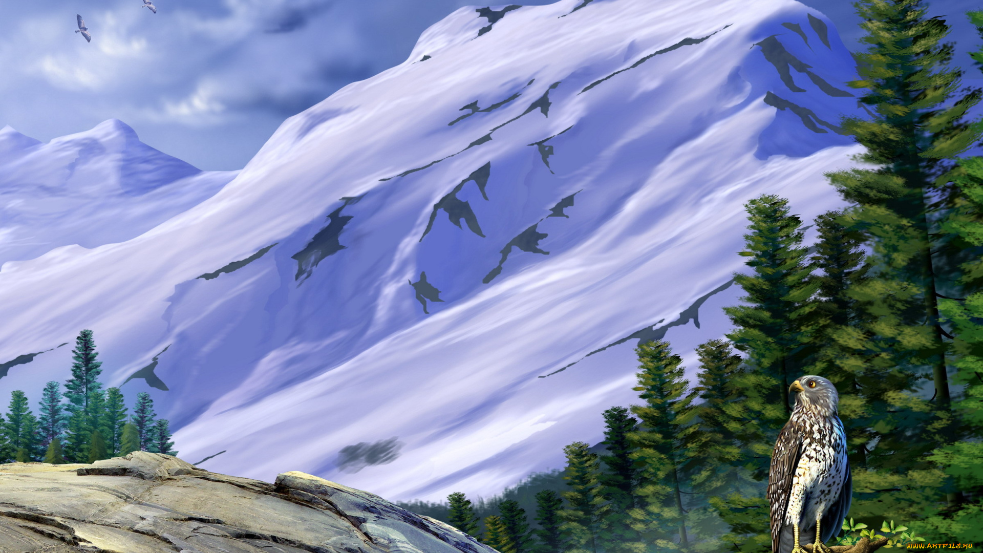 рисованные, животные, птицы, сокол, природа, пейзаж
