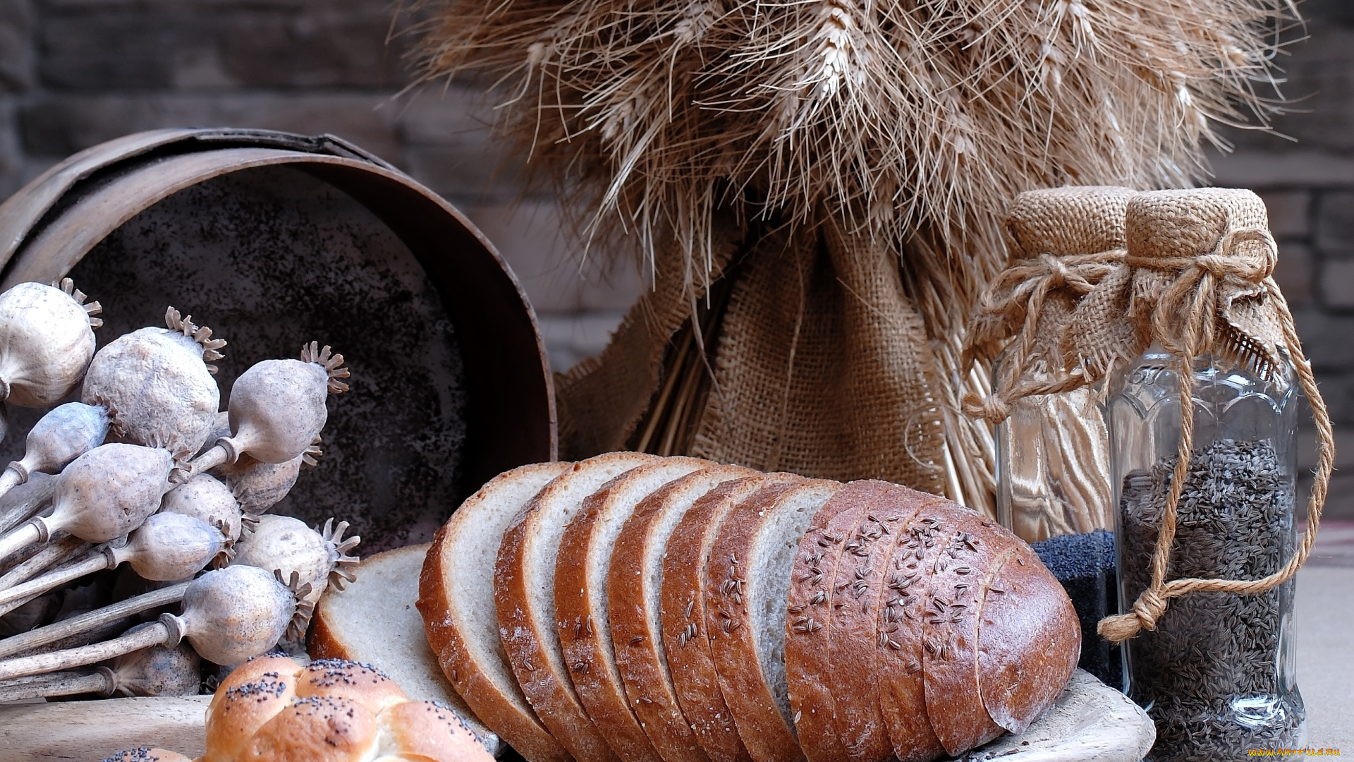 еда, хлеб, выпечка, мак, колосья